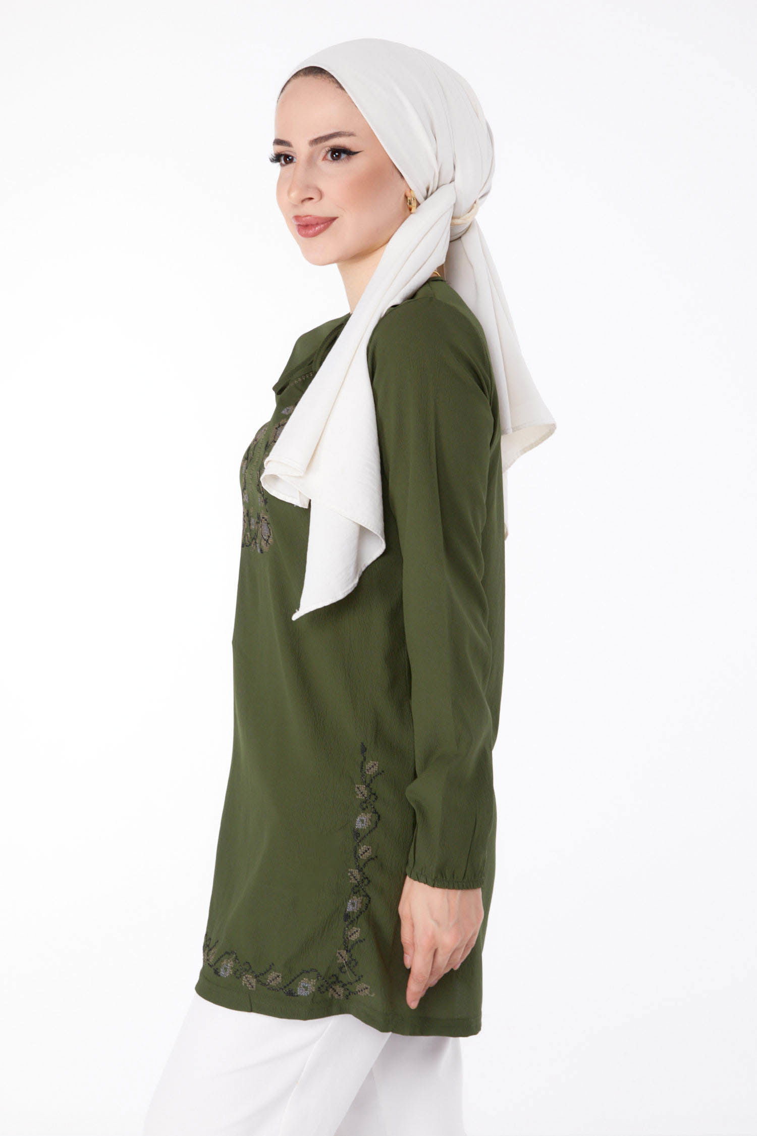 Nakışlı Tunik Haki - 13185 - 3