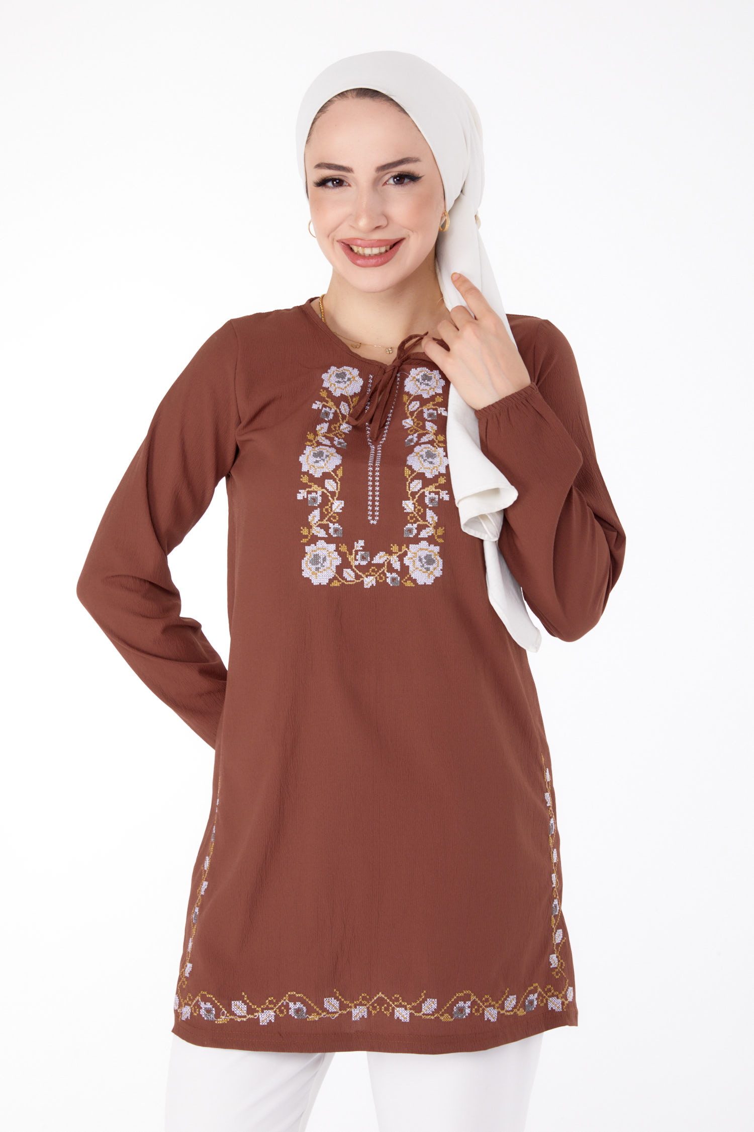 Nakışlı Tunik Kahve - 13185 - 7