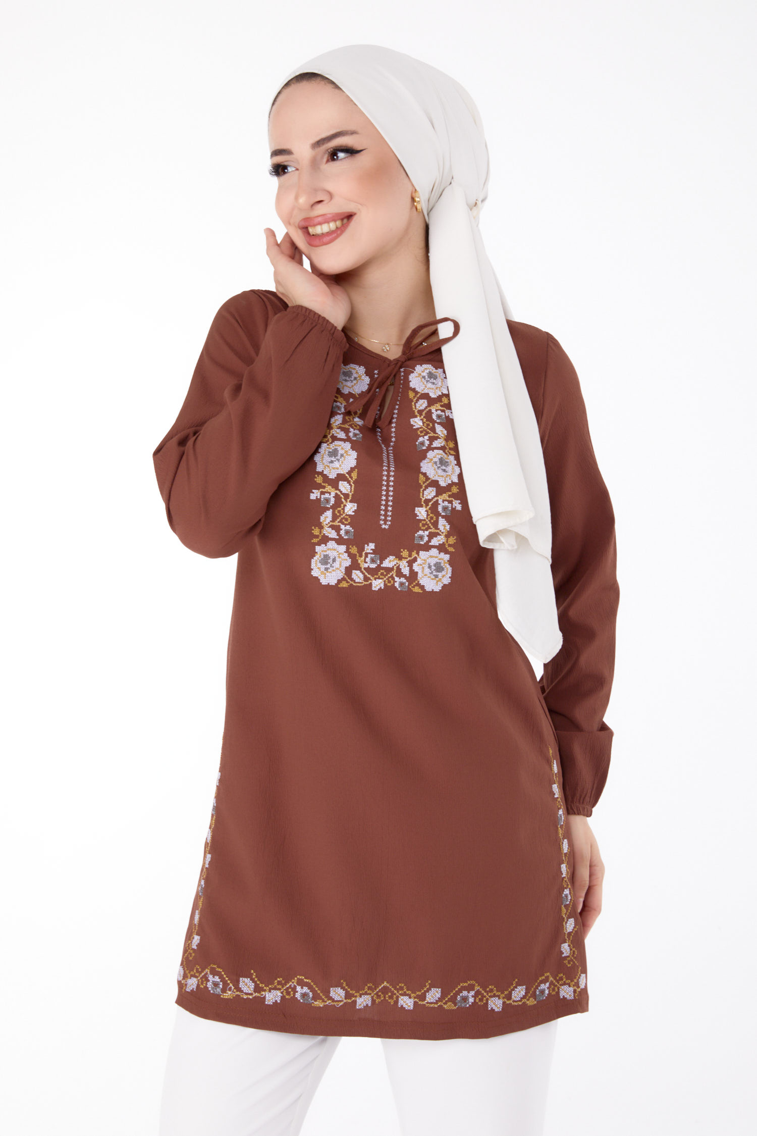 Nakışlı Tunik Kahve - 13185 - 1