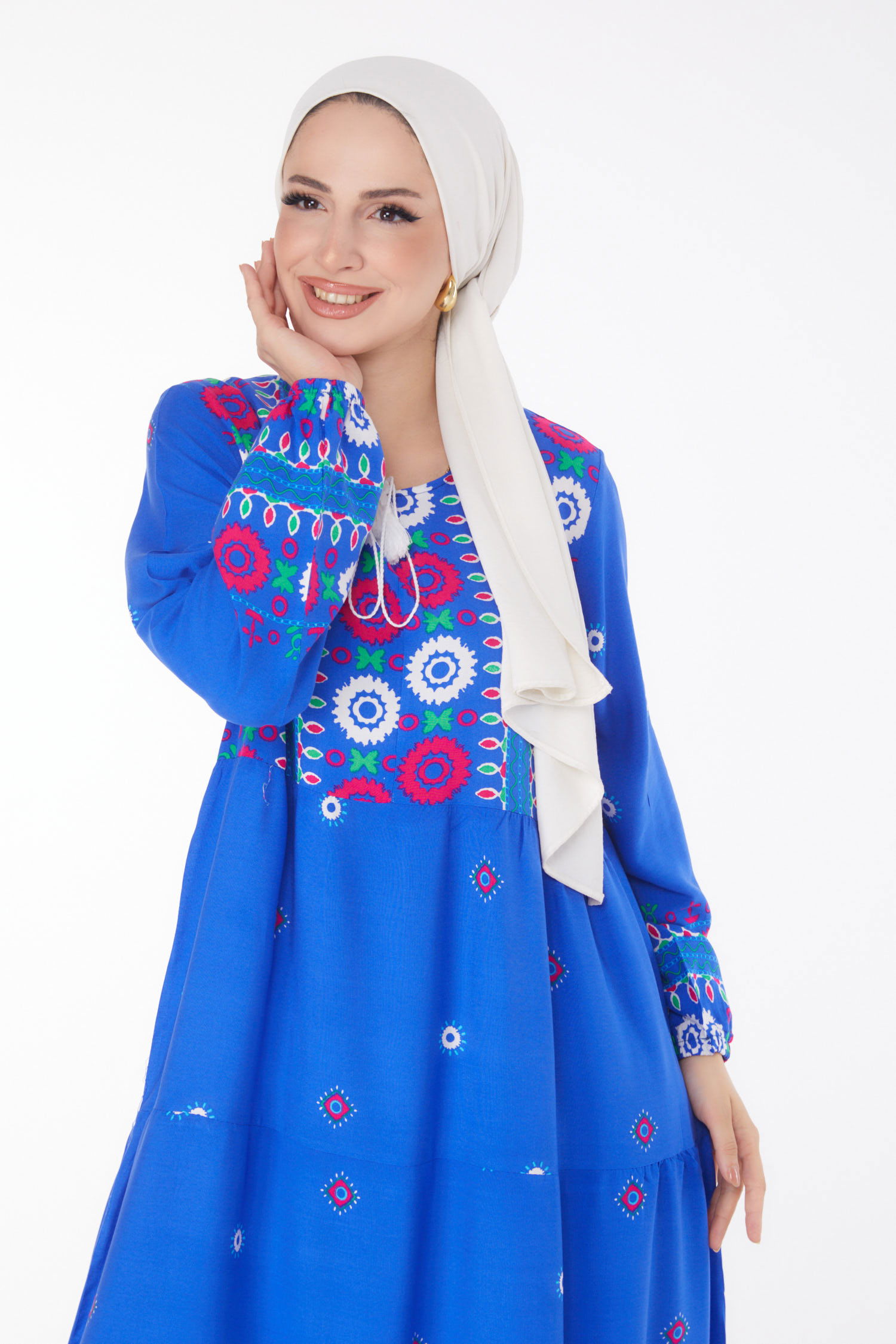 Desenli Elbise Saks - 25708 - 1