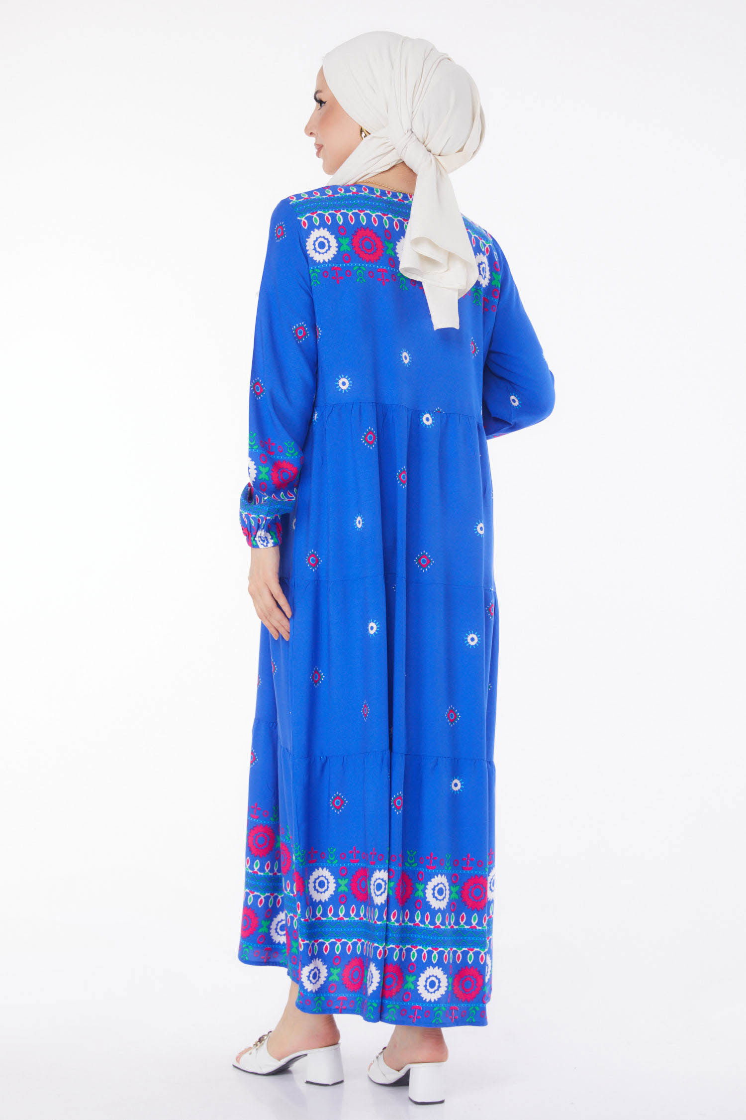 Desenli Elbise Saks - 25708 - 5