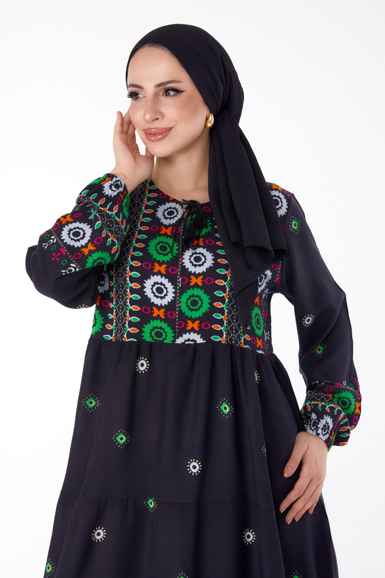 Desenli Elbise Siyah - 25708 - 2