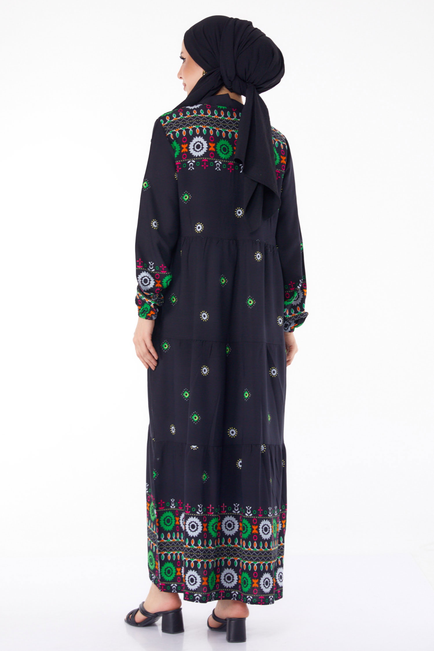 Desenli Elbise Siyah - 25708 - 5