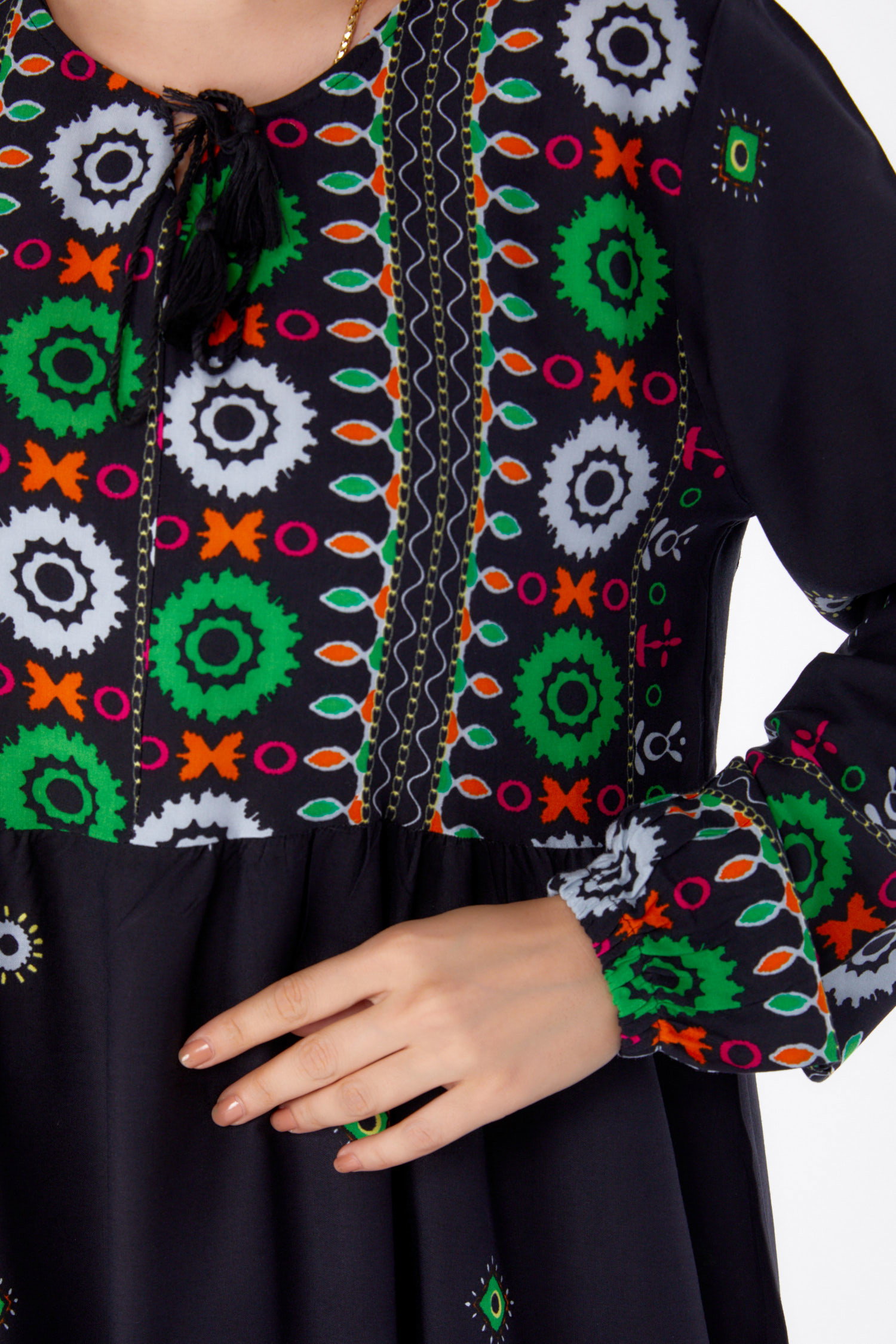 Desenli Elbise Siyah - 25708 - 6