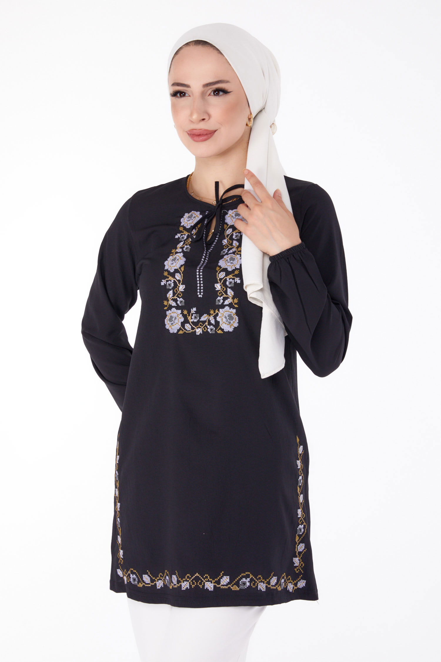 Nakışlı Tunik Siyah - 13185 - 2