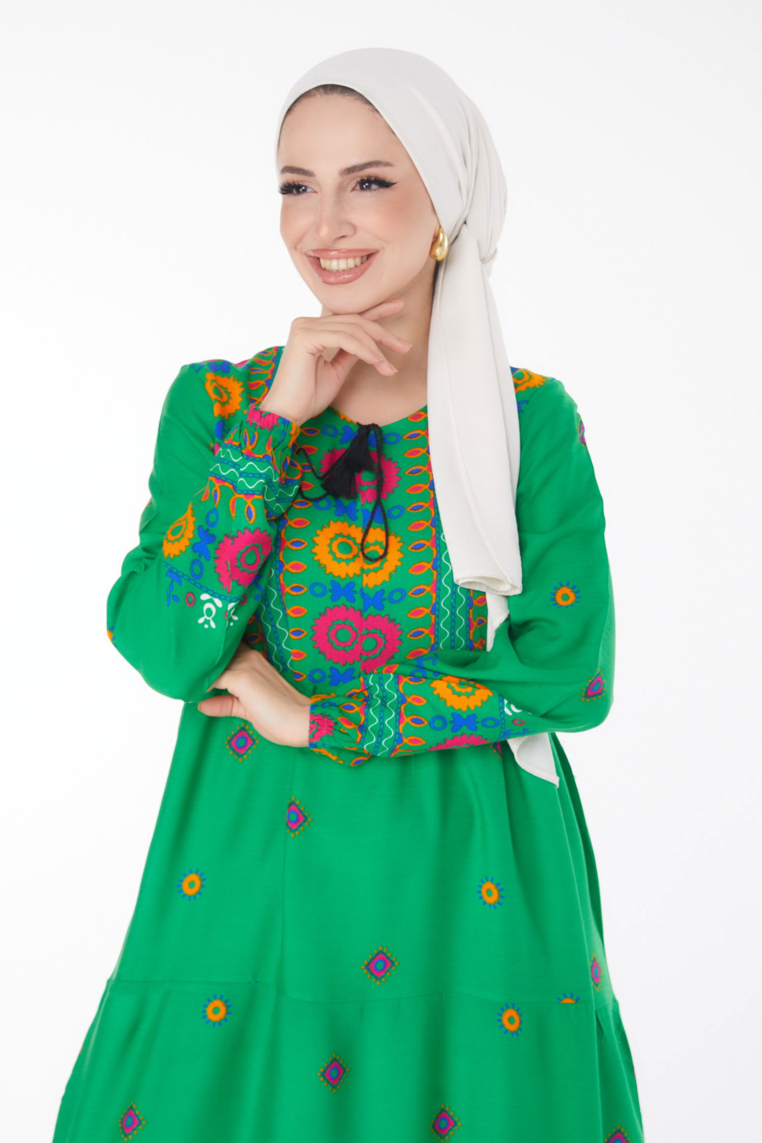 Desenli Elbise Yesil - 25708 - 3