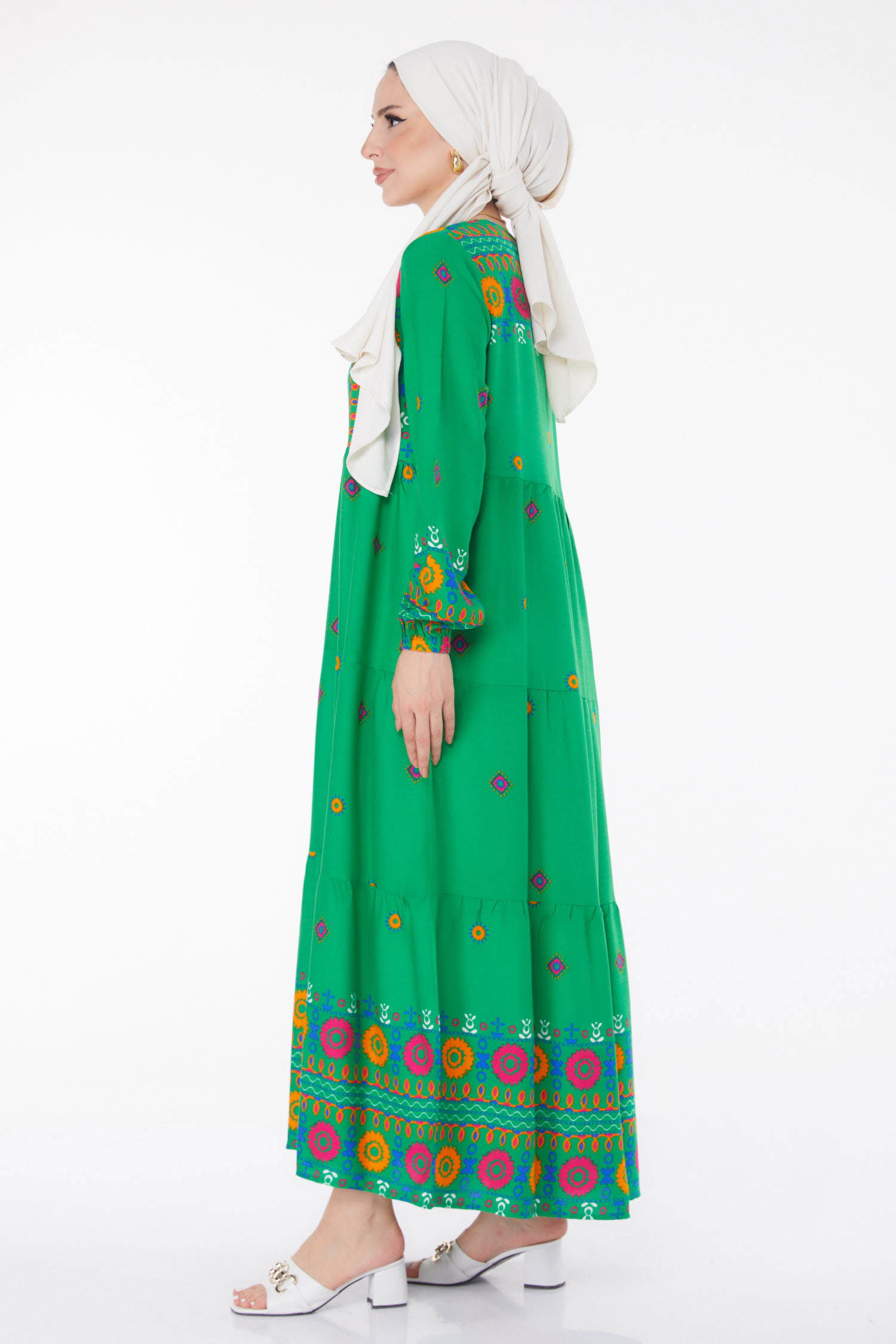 Desenli Elbise Yesil - 25708 - 4