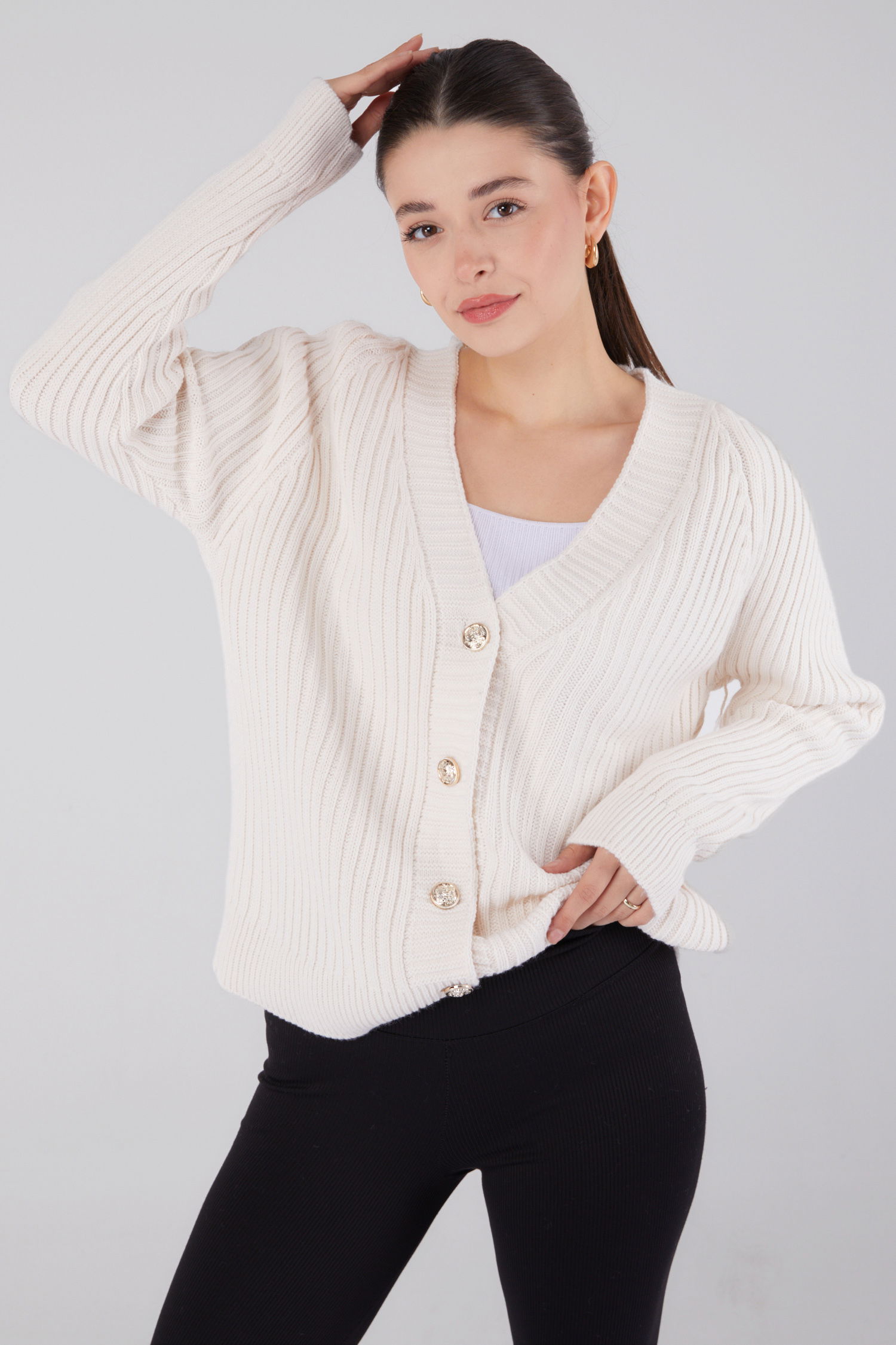 Düz Hırka Bej - 26495 - 1