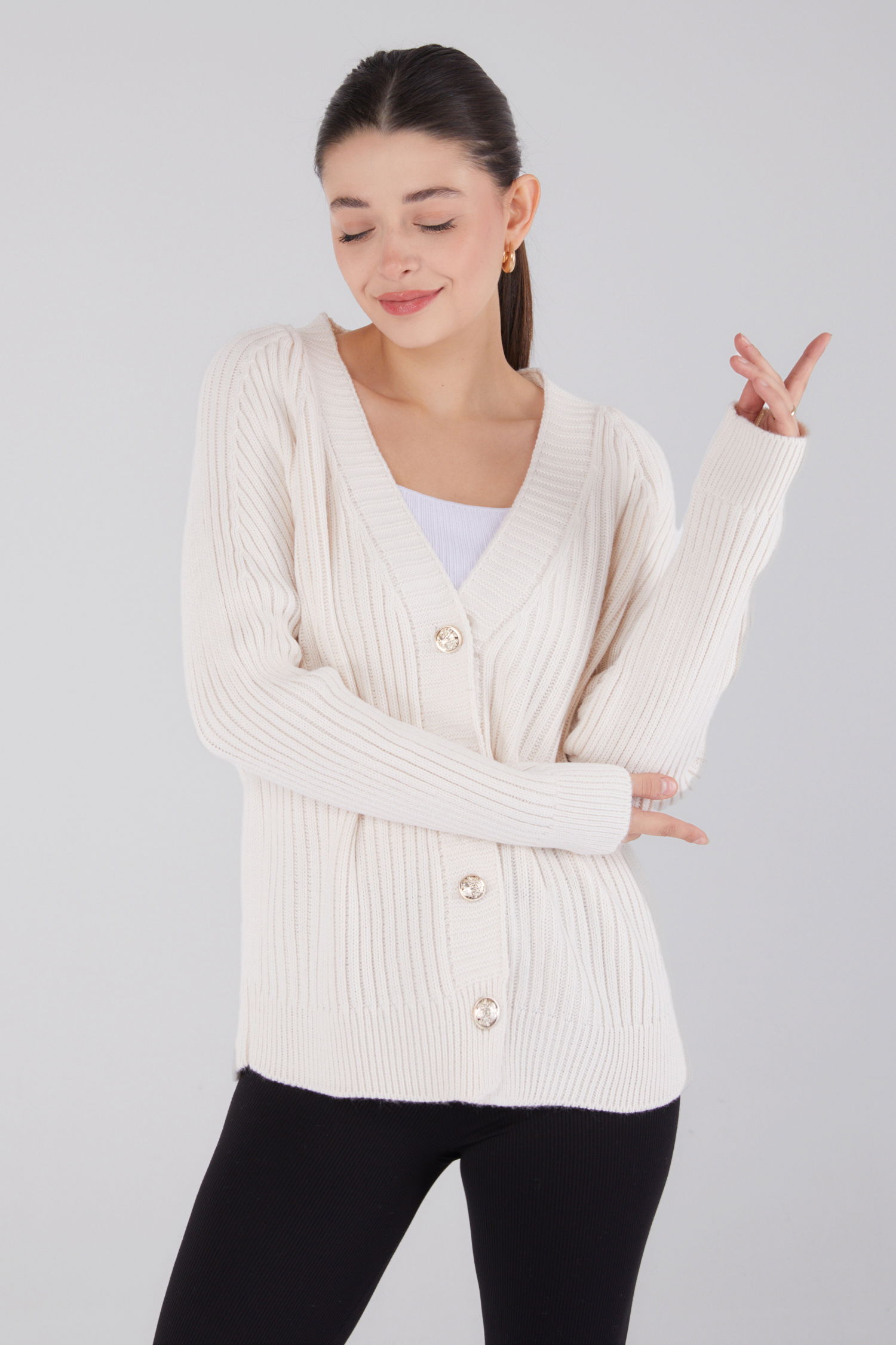 Düz Hırka Bej - 26495 - 3