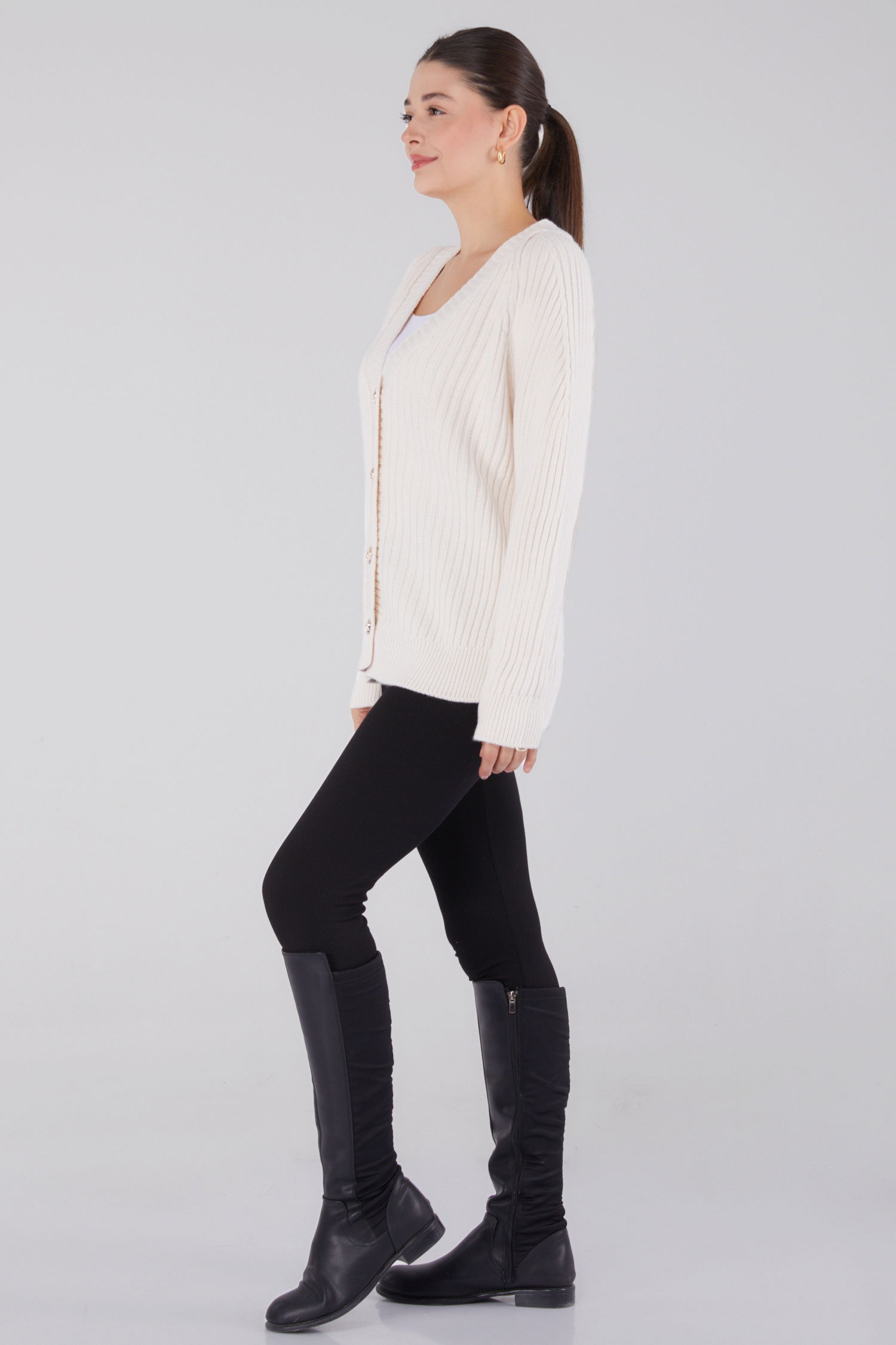 Düz Hırka Bej - 26495 - 4