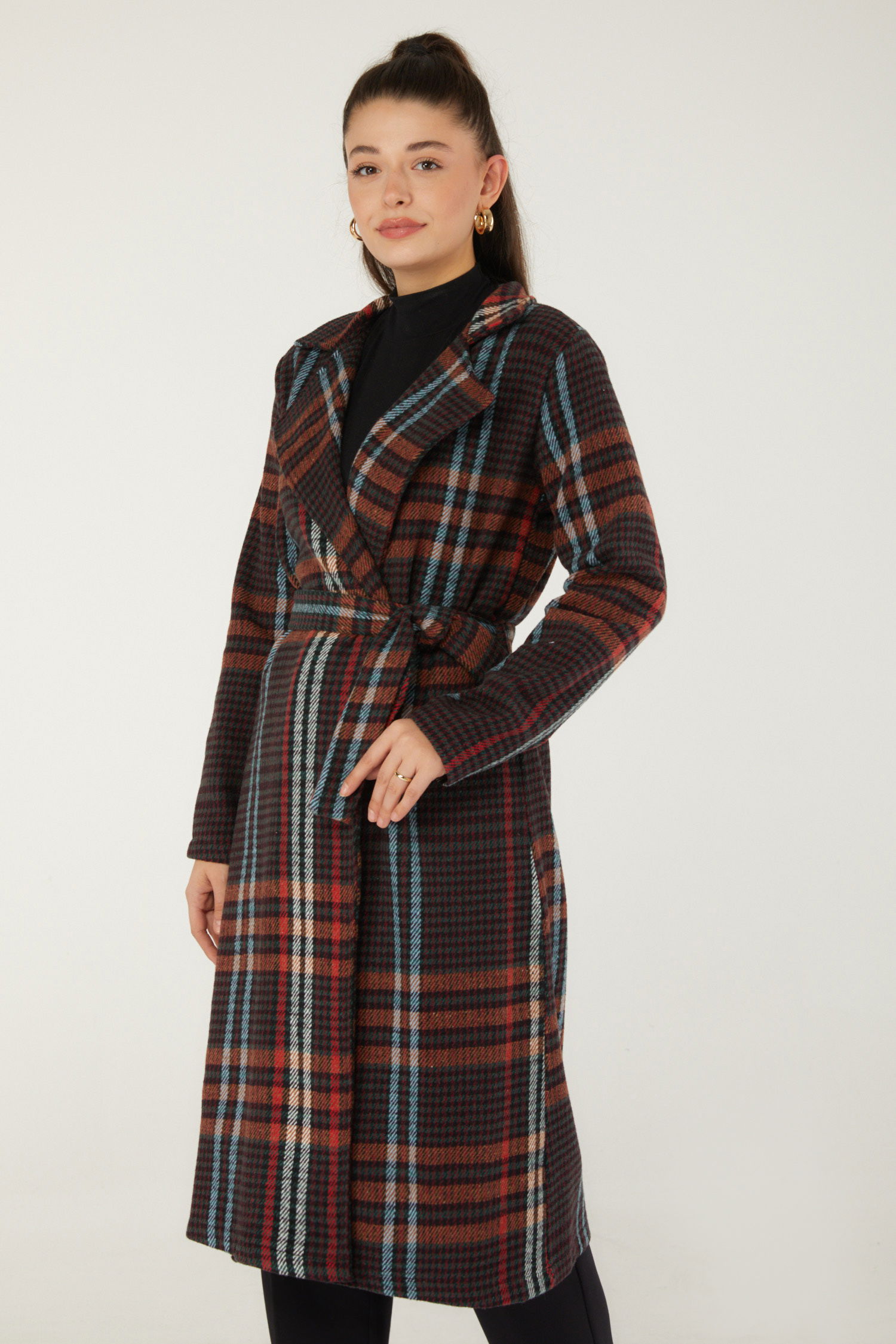 Desenli Kaşe Kaban Bordo - 13351 - 3
