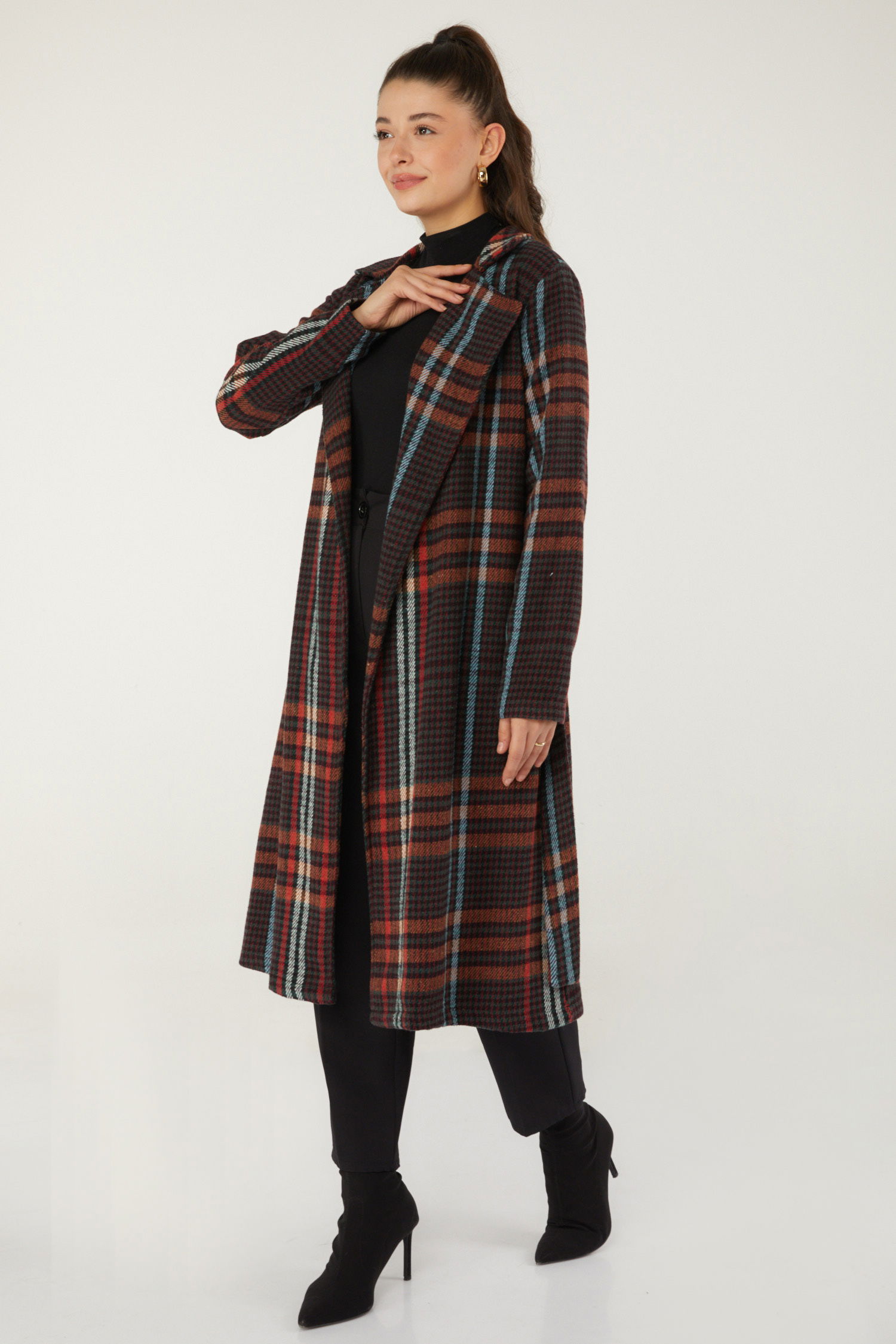 Desenli Kaşe Kaban Bordo - 13351 - 4