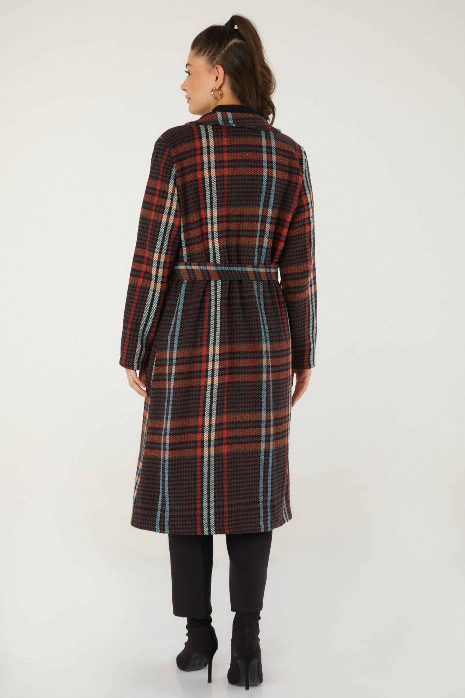 Desenli Kaşe Kaban Bordo - 13351 - 5