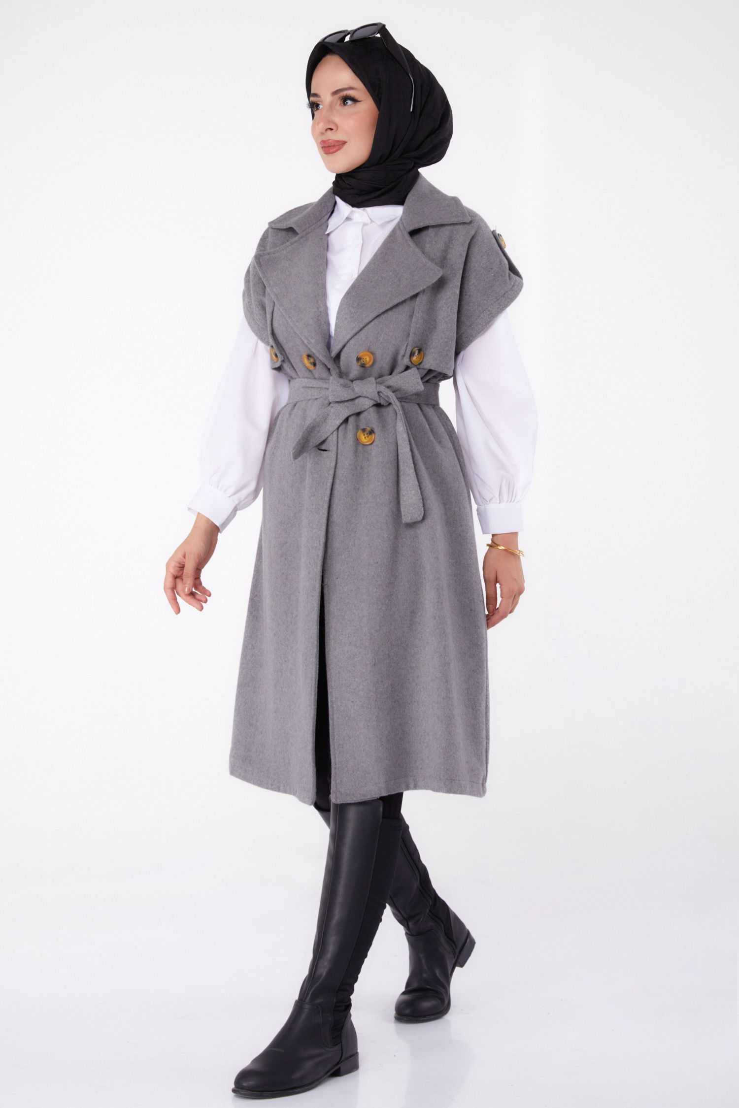 Kolsuz Kaşe Kaban Gri - 13285 - 9