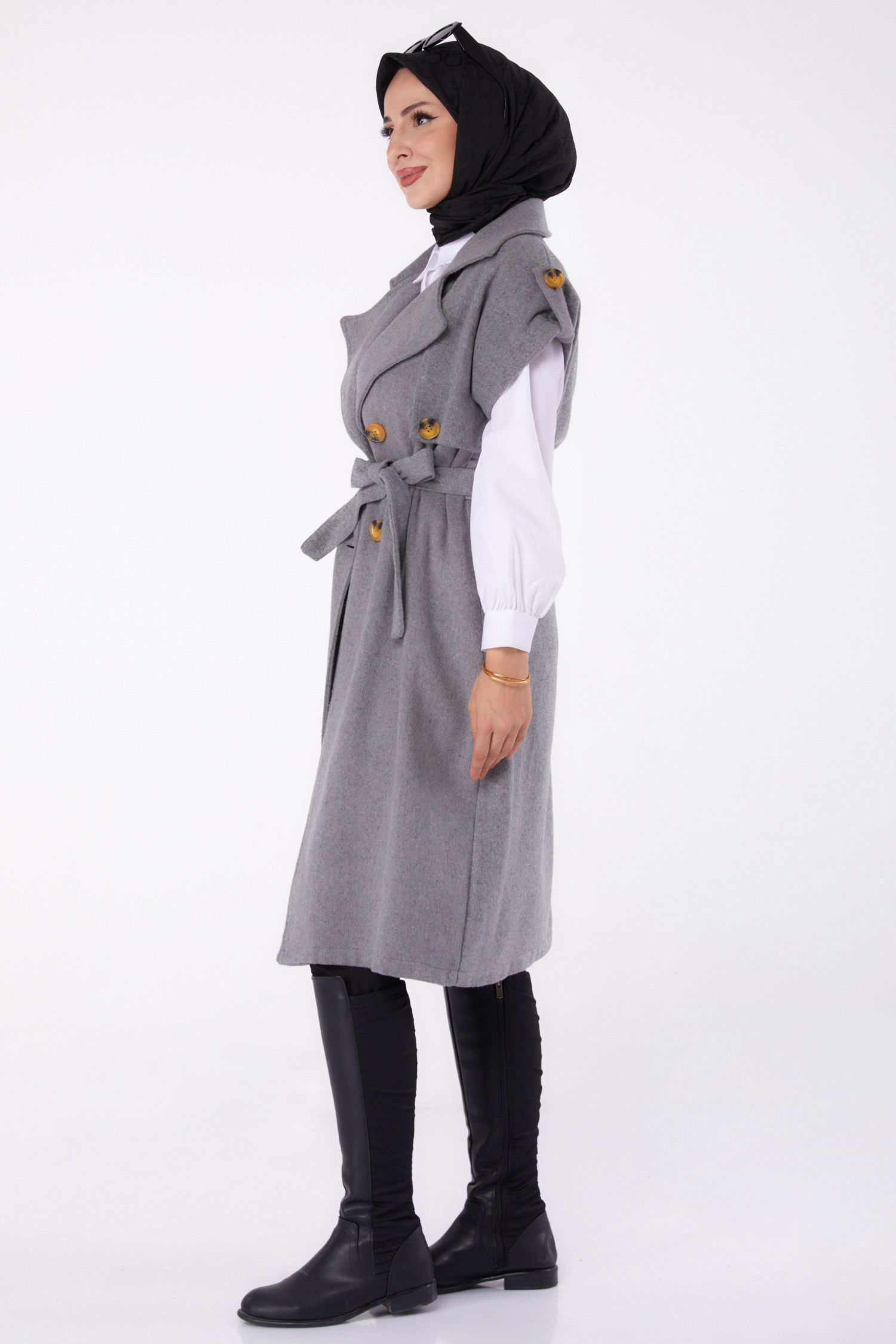 Kolsuz Kaşe Kaban Gri - 13285 - 11