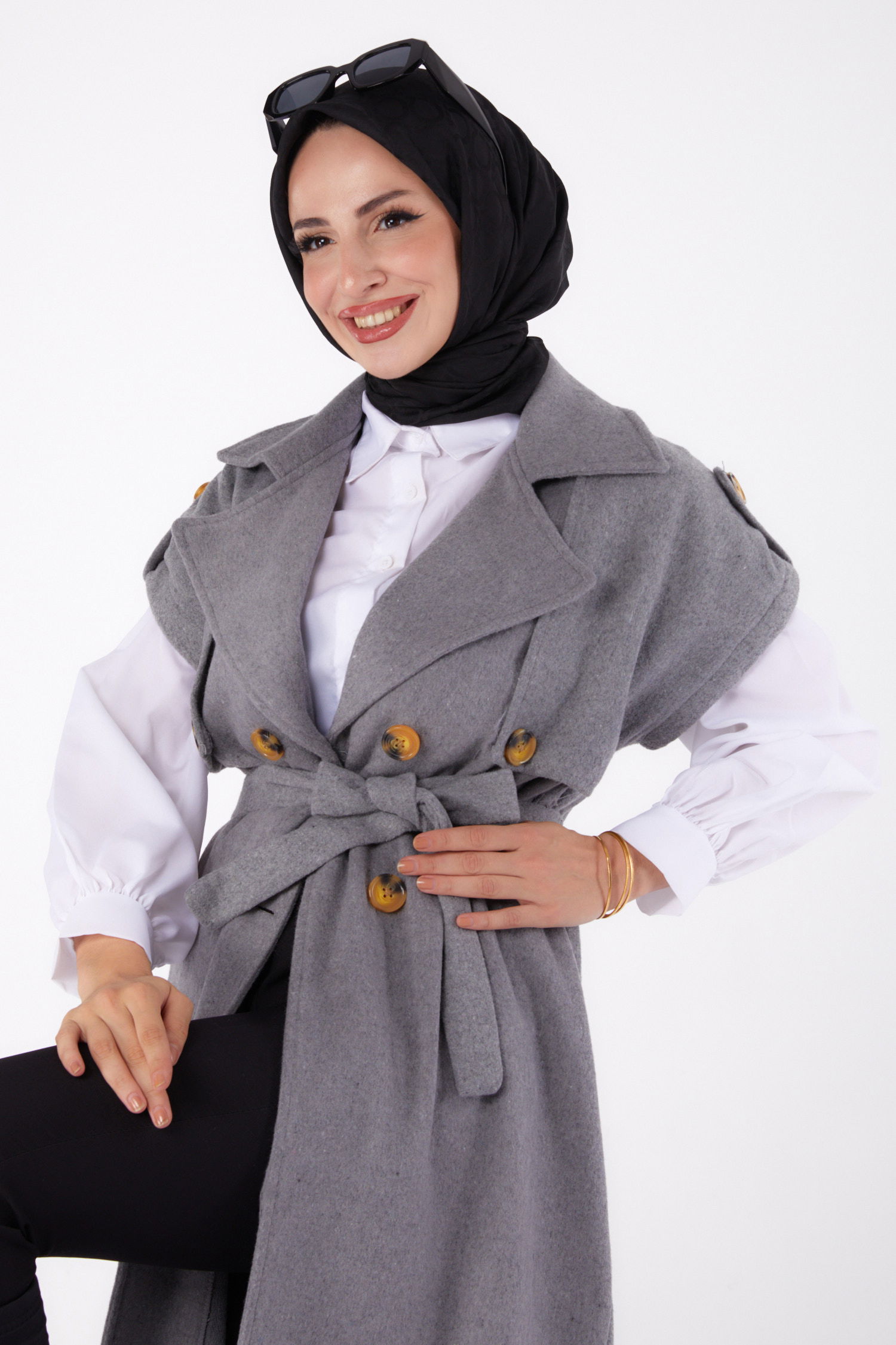 Kolsuz Kaşe Kaban Gri - 13285 - 1