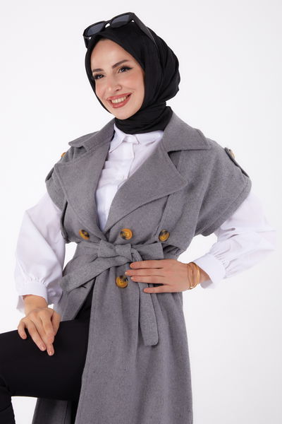 Kolsuz Kaşe Kaban Gri - 13285 
