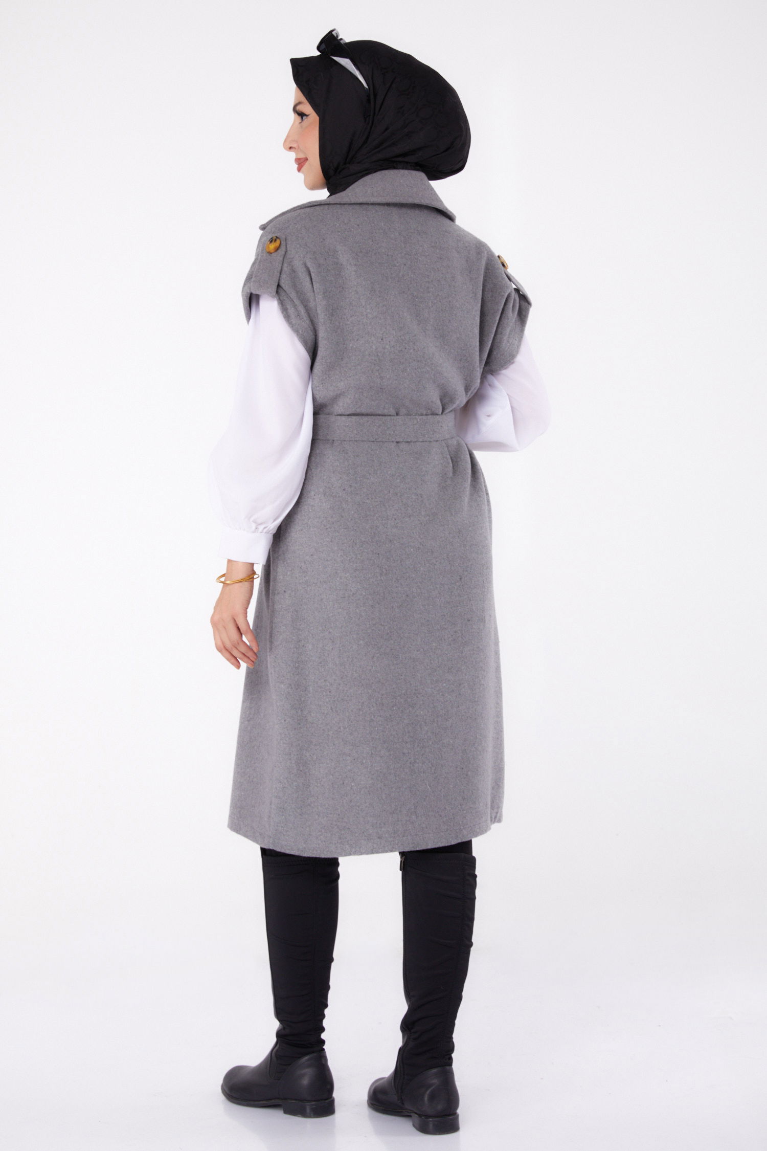 Kolsuz Kaşe Kaban Gri - 13285 - 10