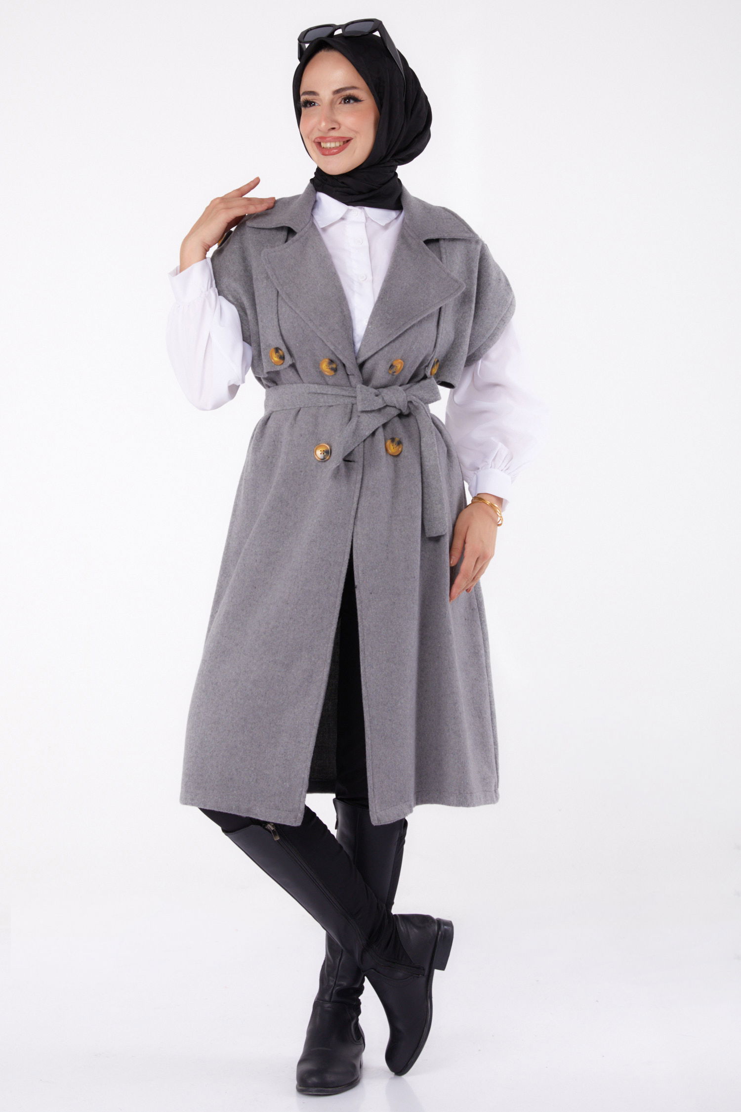 Kolsuz Kaşe Kaban Gri - 13285 - 2