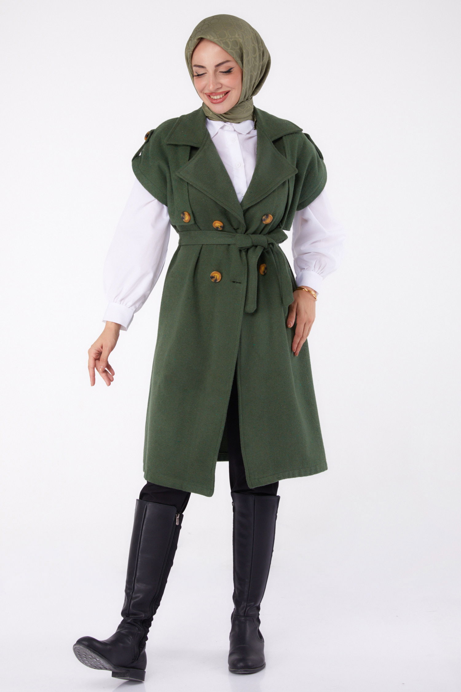 Kolsuz Kaşe Kaban Haki - 13285 - 23