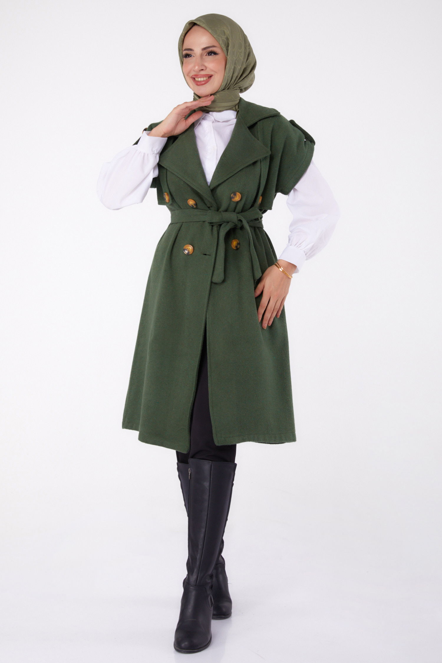 Kolsuz Kaşe Kaban Haki - 13285 - 7