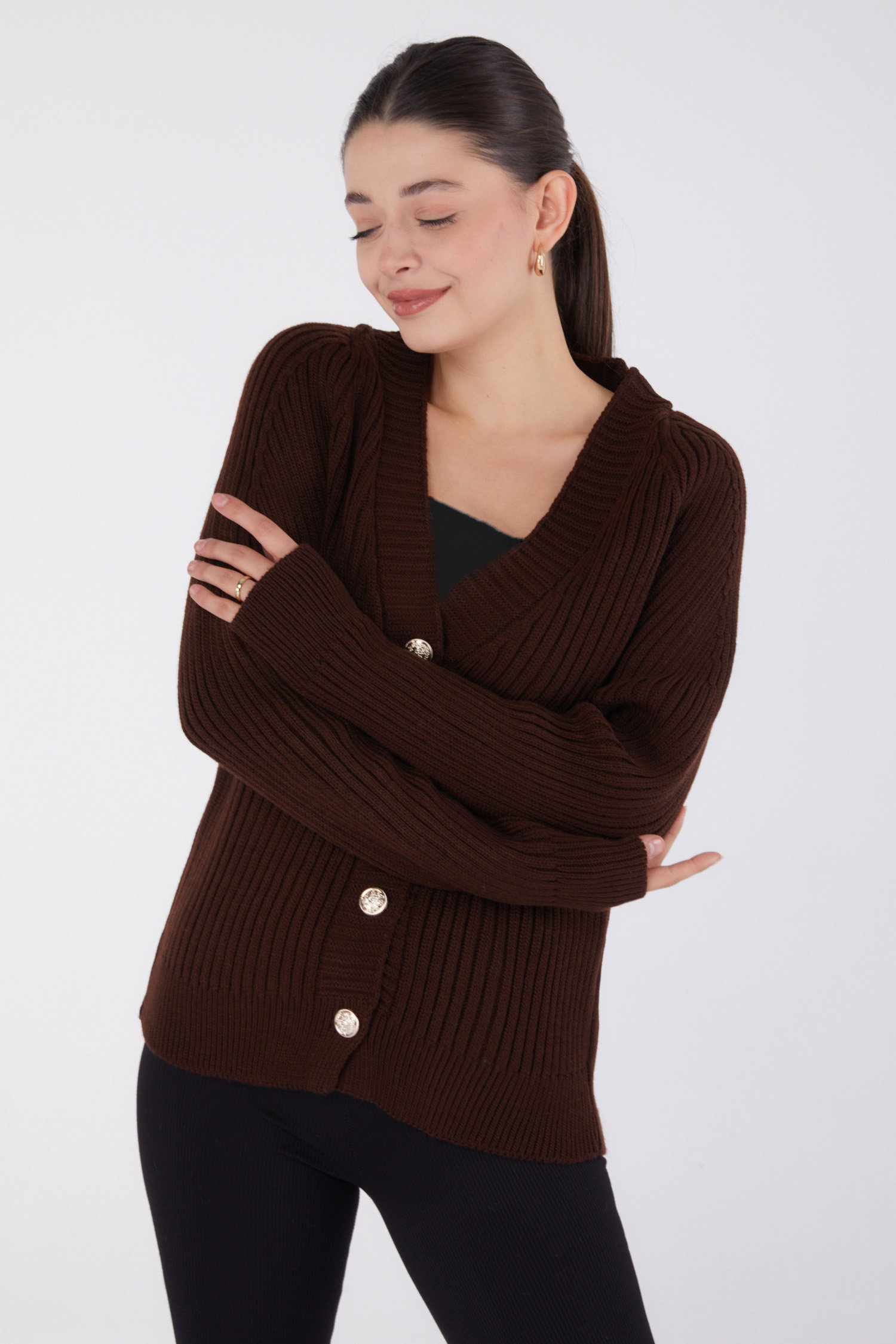 Düz Hırka Kahve - 26495 - 3