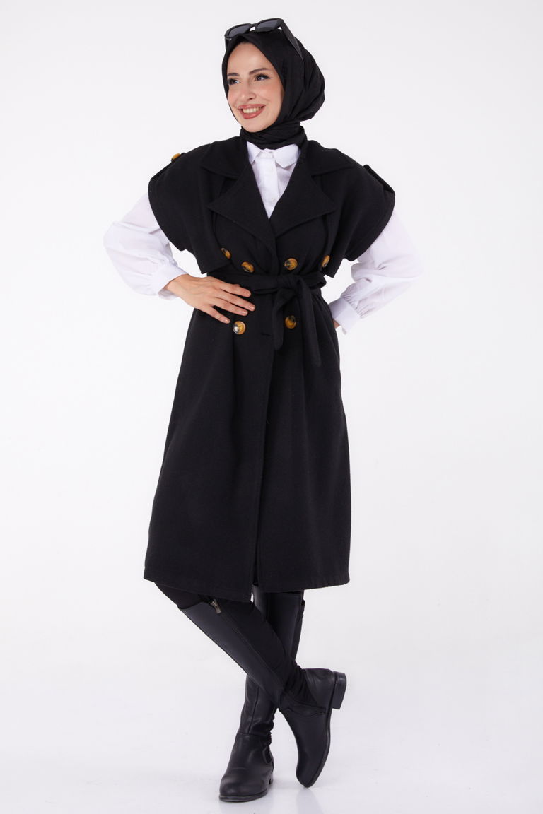 Kolsuz Kaşe Kaban Siyah - 13285 - TOFİSA