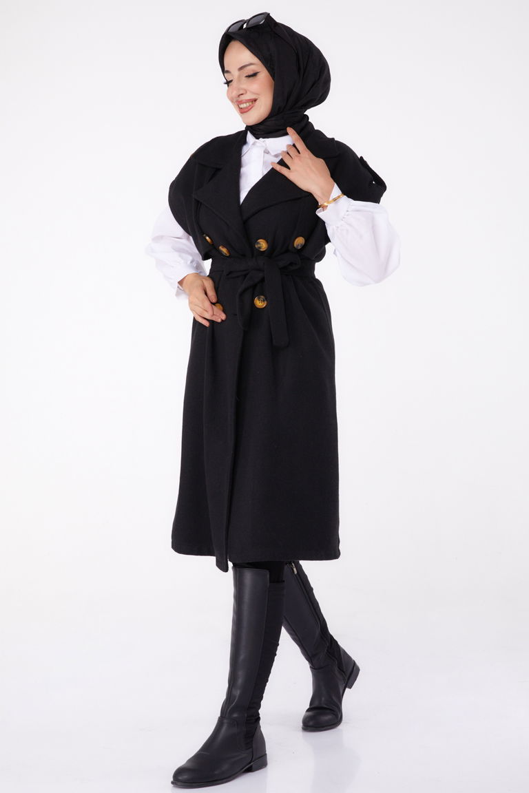 Kolsuz Kaşe Kaban Siyah - 13285 - TOFİSA