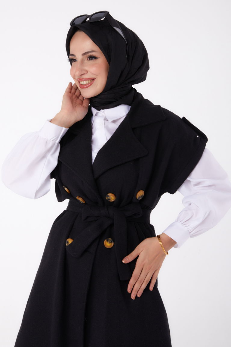 Kolsuz Kaşe Kaban Siyah - 13285 - TOFİSA