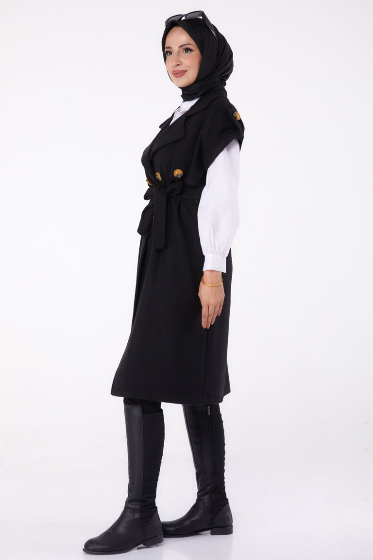 Kolsuz Kaşe Kaban Siyah - 13285 - TOFİSA