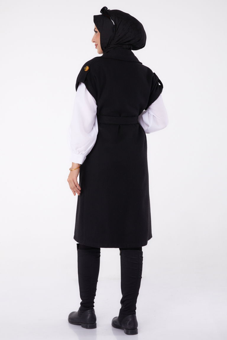 Kolsuz Kaşe Kaban Siyah - 13285 - TOFİSA