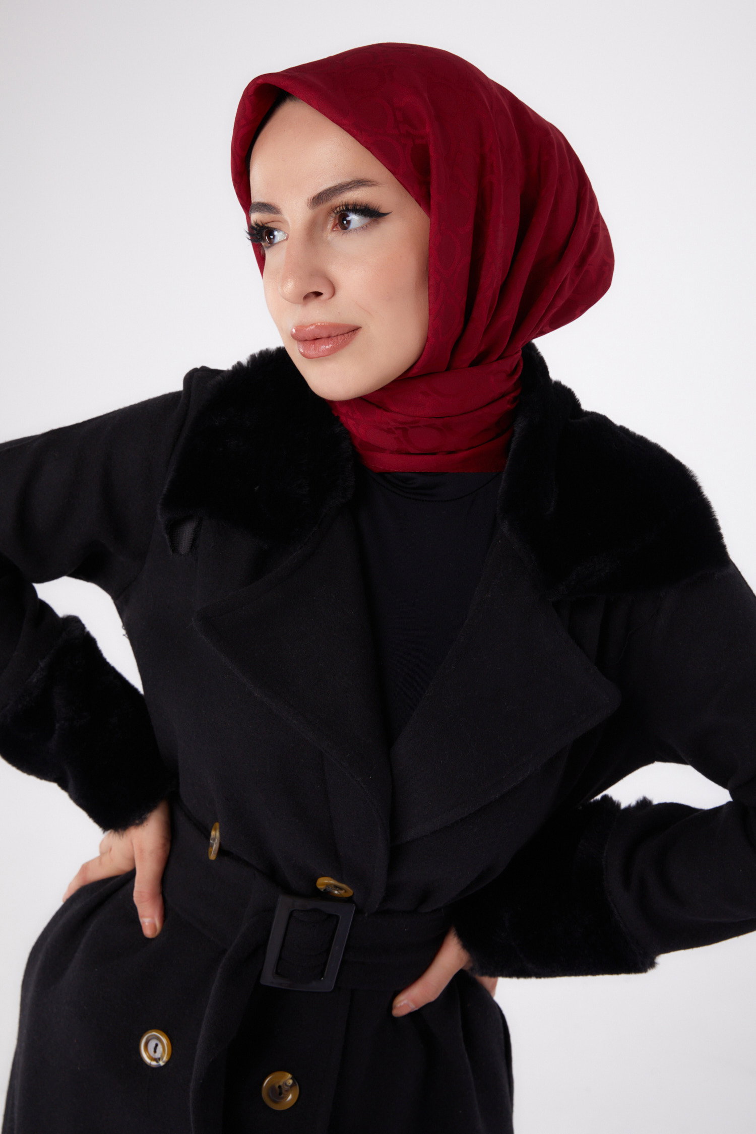 Kürk Detaylı Kaşe Kaban Siyah - 13293 - 3