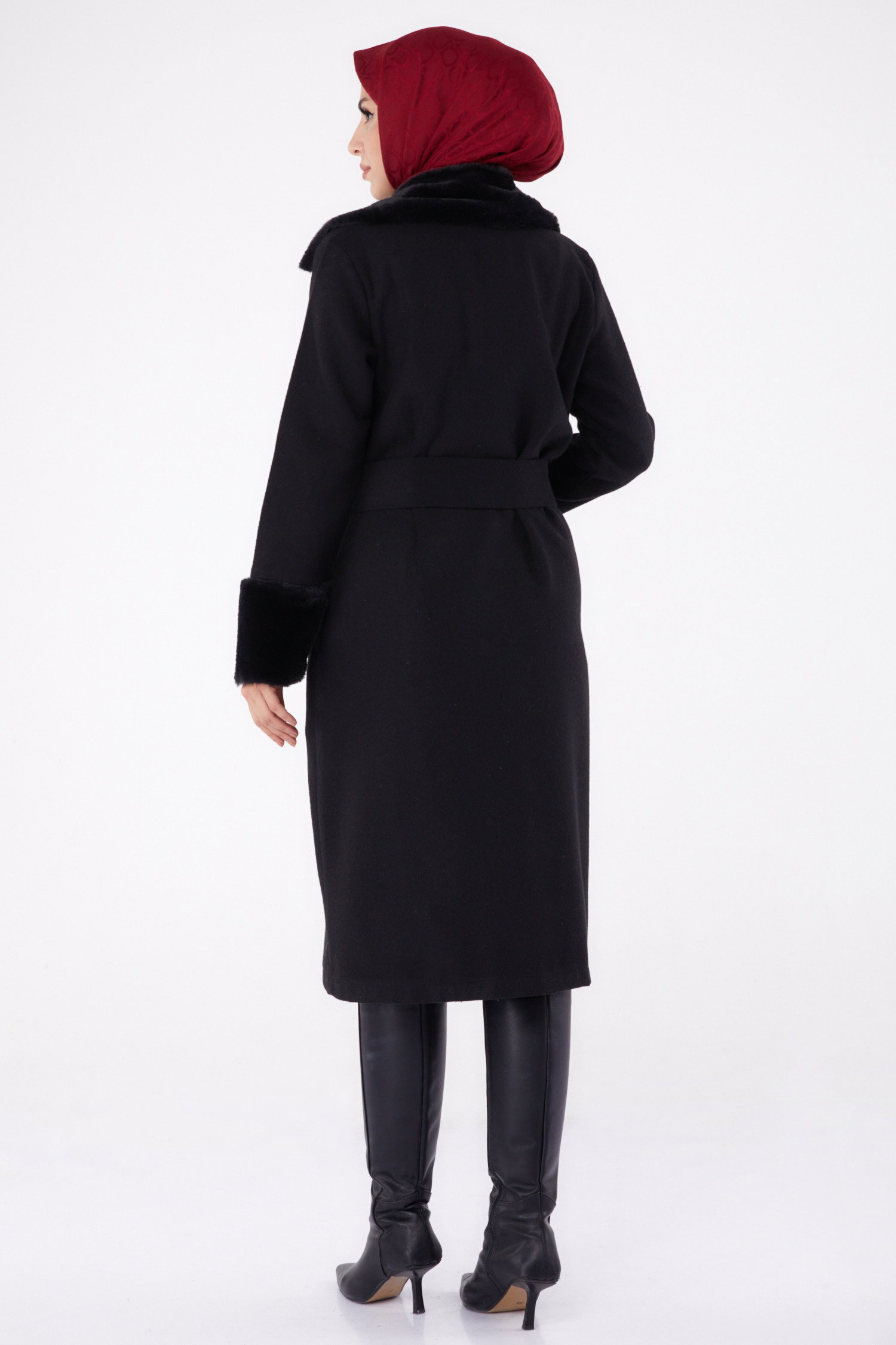 Kürk Detaylı Kaşe Kaban Siyah - 13293 - 5