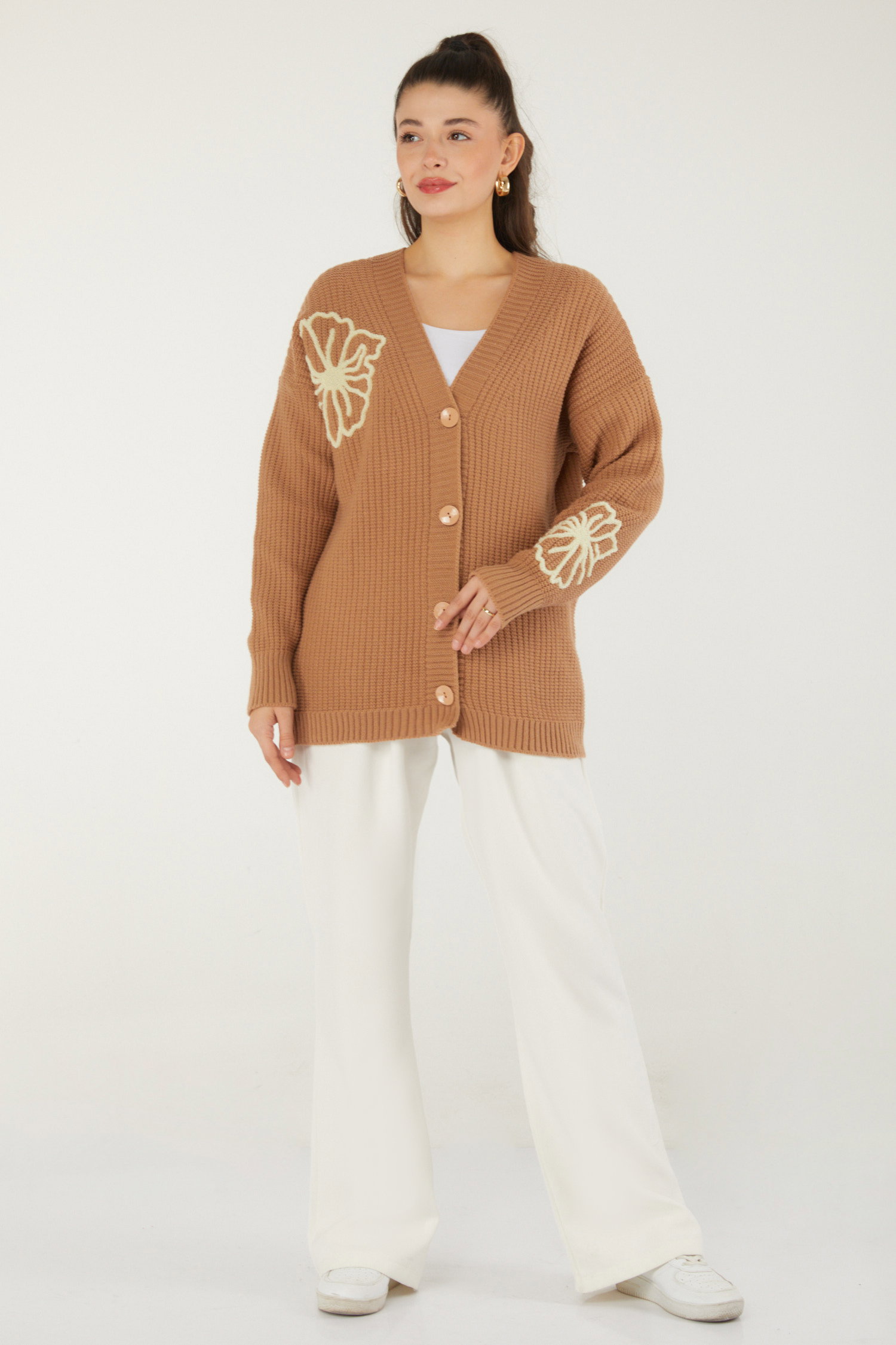 Desenli Hırka Vizon - 26492 - 2