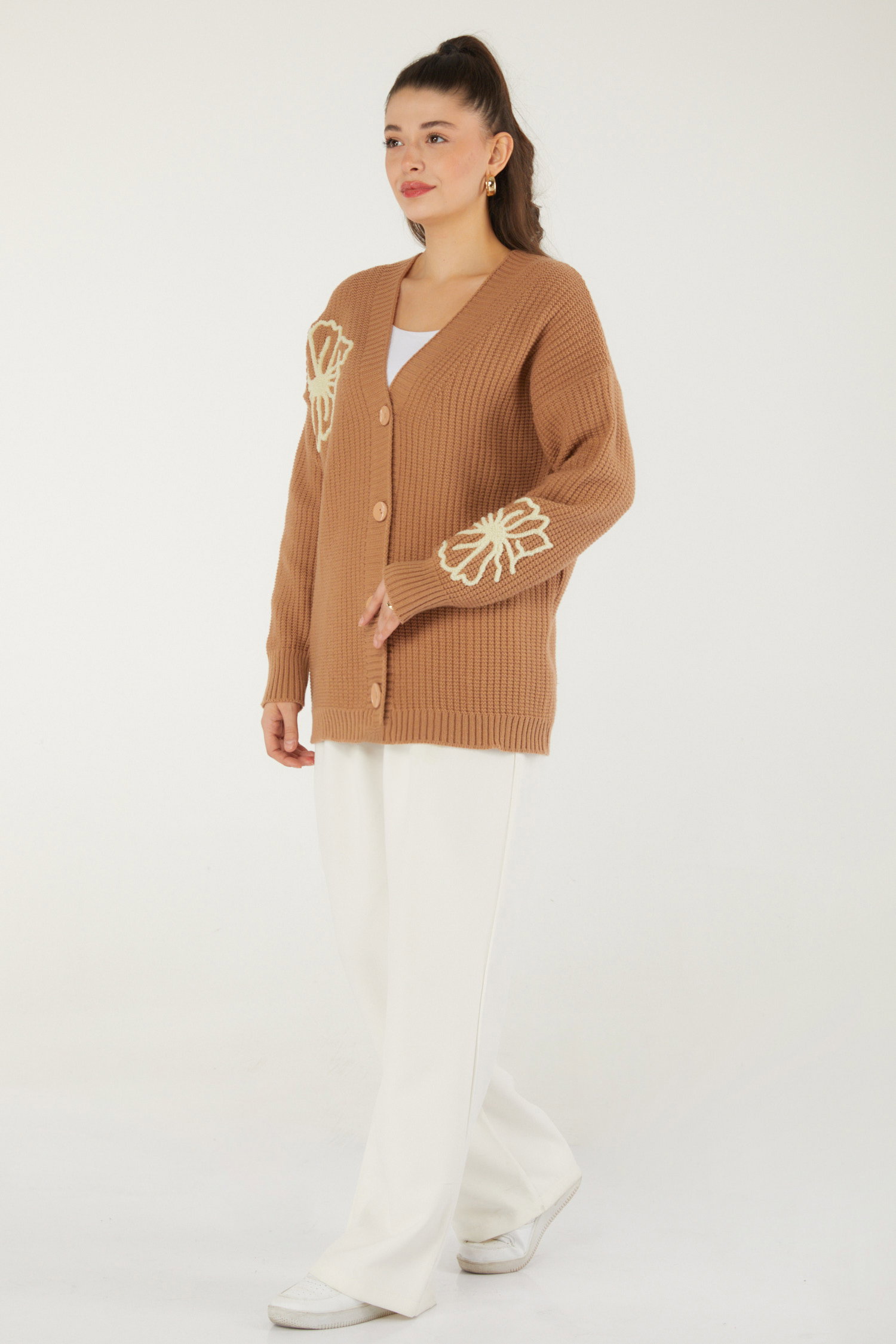 Desenli Hırka Vizon - 26492 - 4