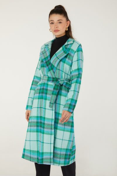 Desenli Kaşe Kaban Yesil - 13351 