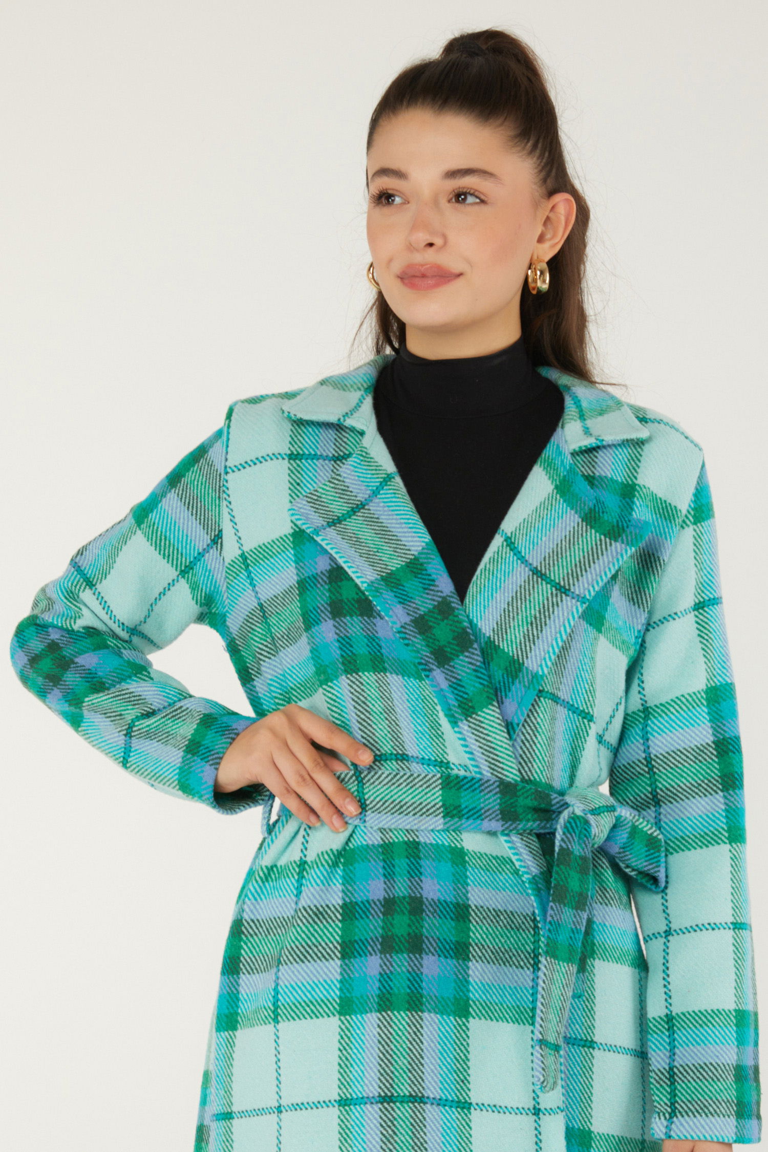 Desenli Kaşe Kaban Yesil - 13351 - 6