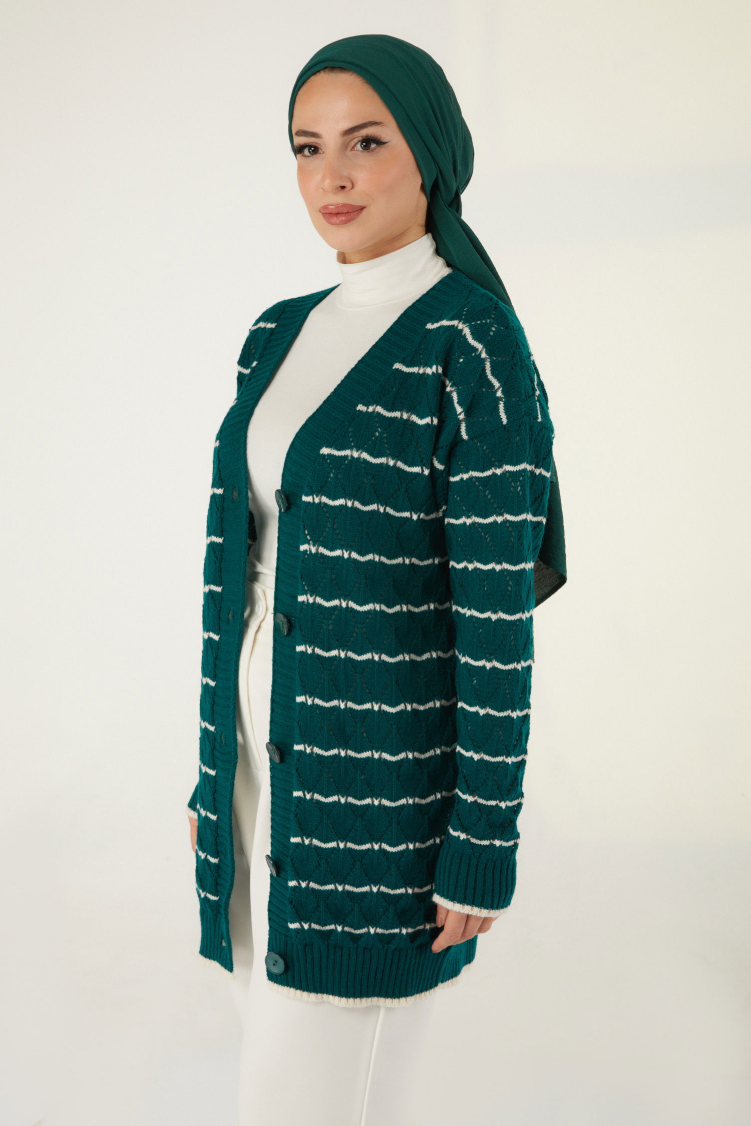 Çizgili Hırka Zumrut - 26490 - 6