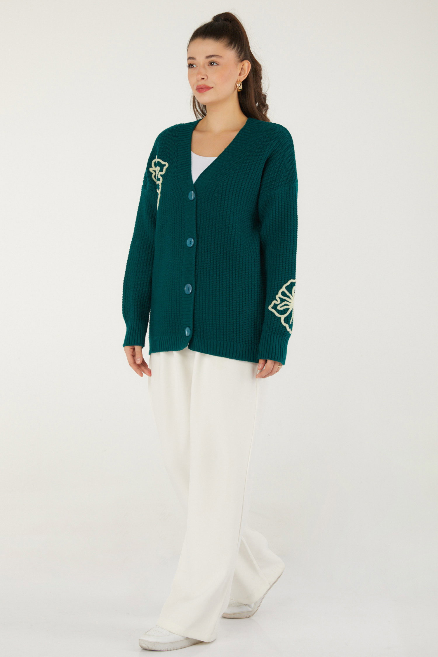 Desenli Hırka Zumrut - 26492 - 4