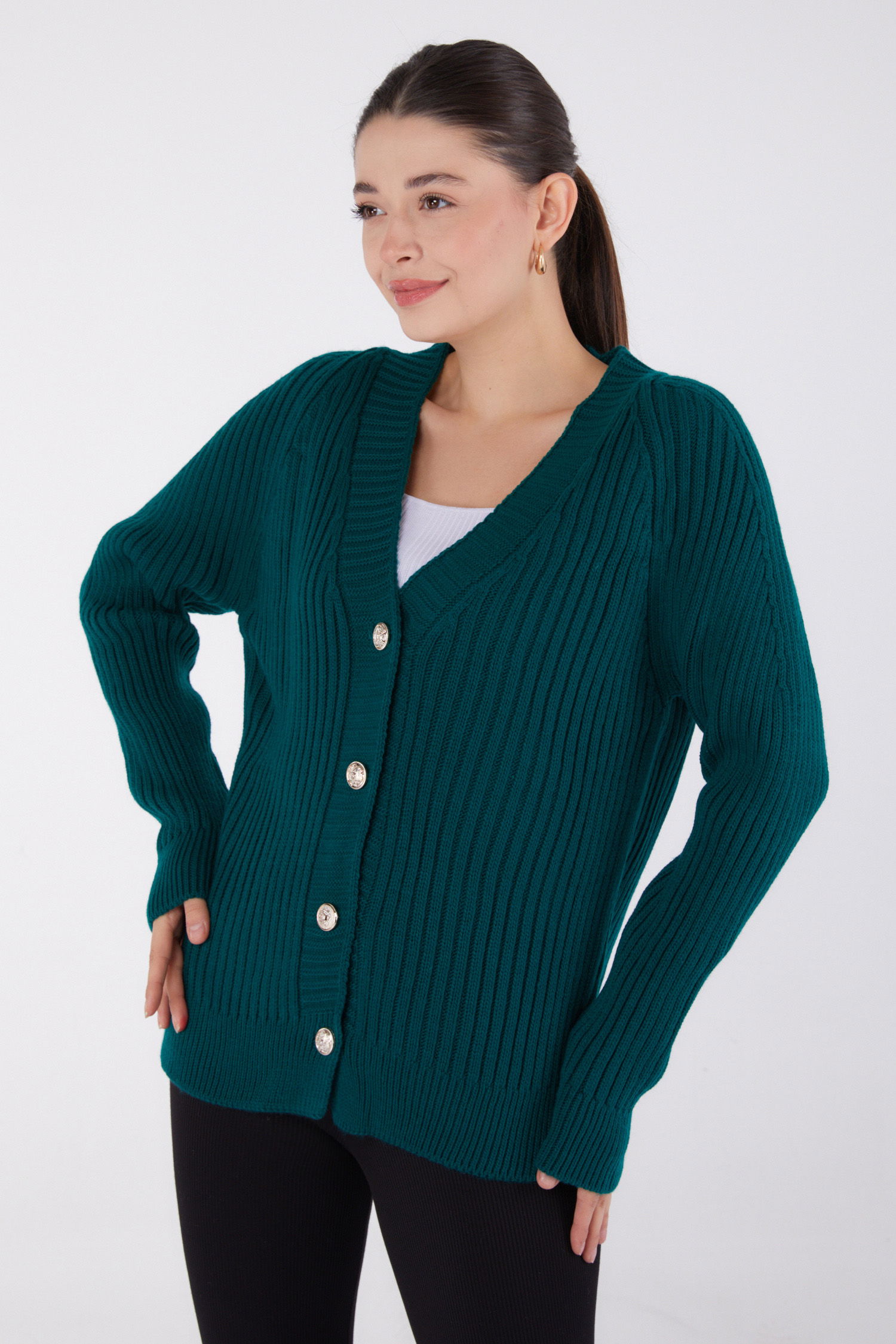 Düz Hırka Zumrut - 26495 - 2