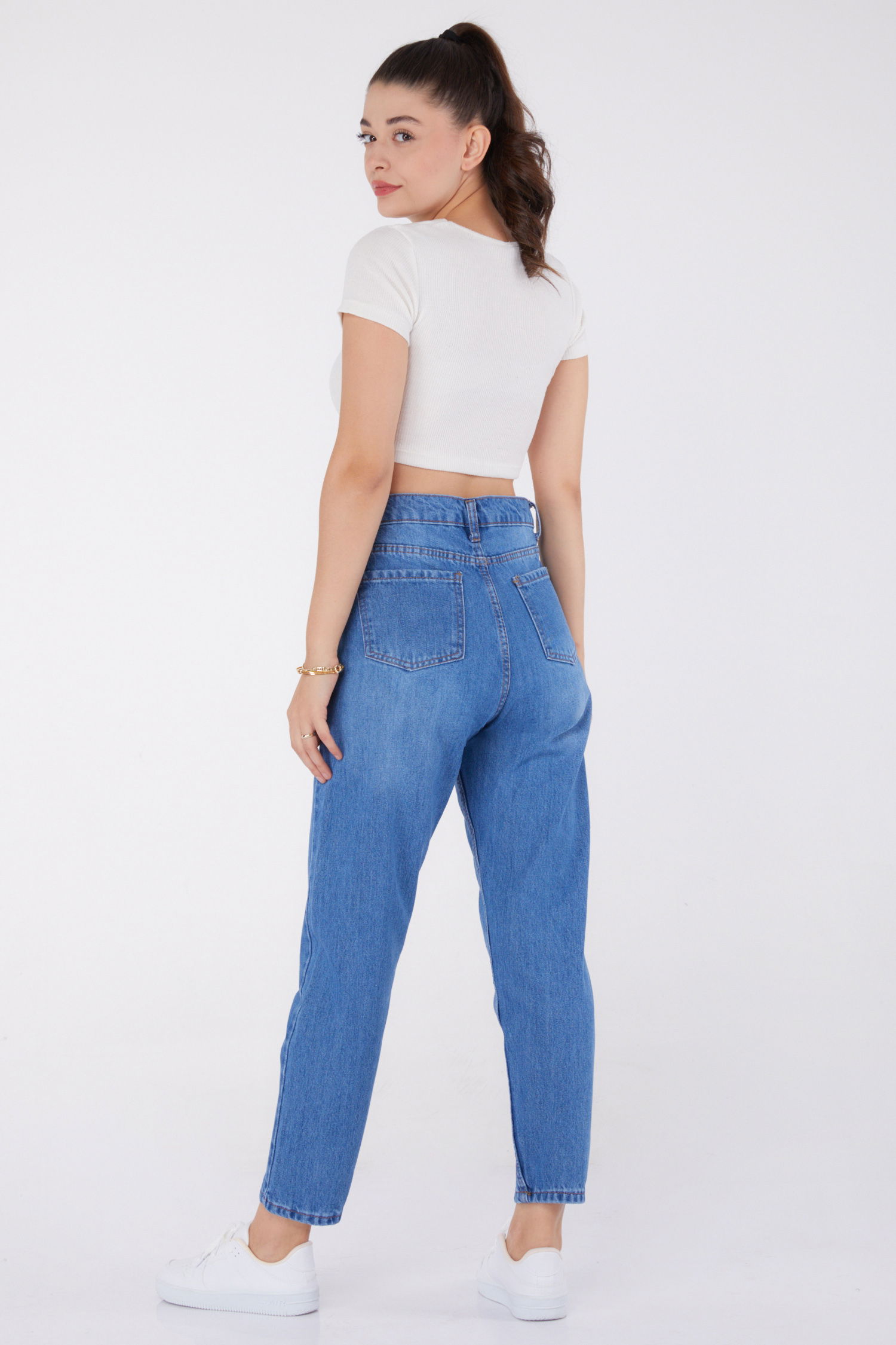 Düz Orta Kadın Acik Mavi Mom Pantolon - 23786 - 5