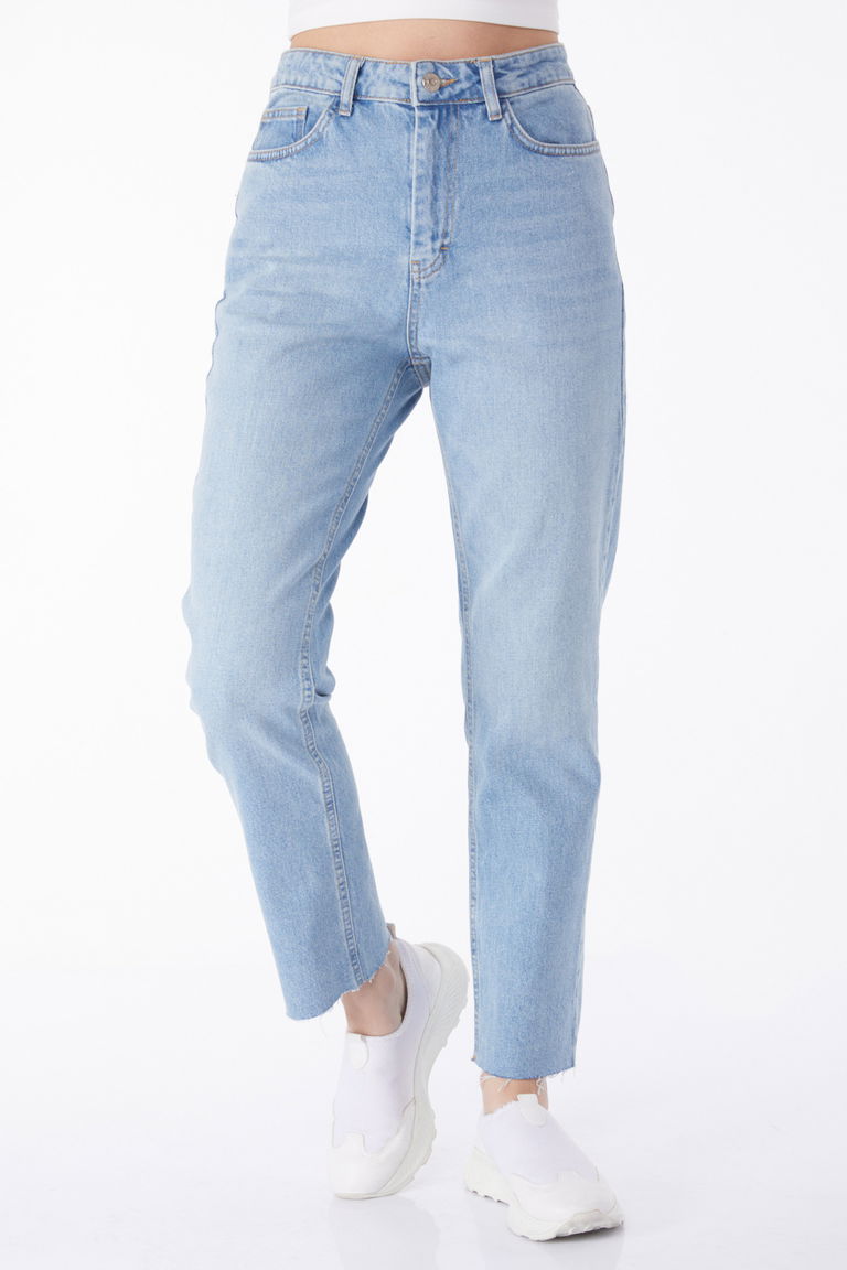 Düz Orta Kadın Acik Mavi Paça Püsküllü Kot Pantolon - 50000 - TOFİSA