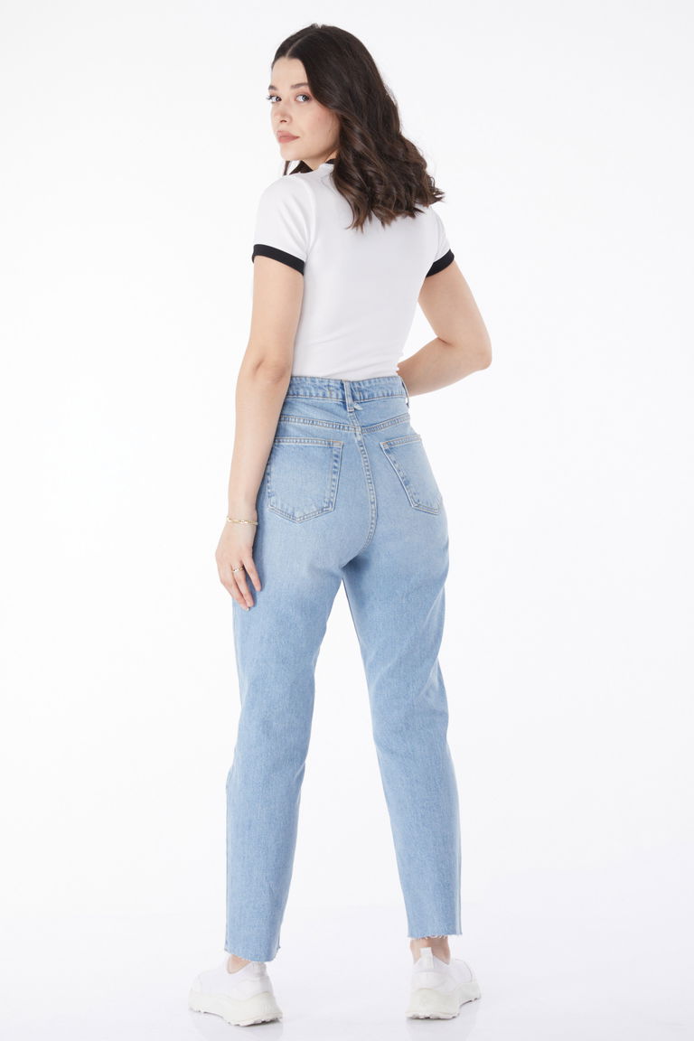 Düz Orta Kadın Acik Mavi Paça Püsküllü Kot Pantolon - 50000 - TOFİSA
