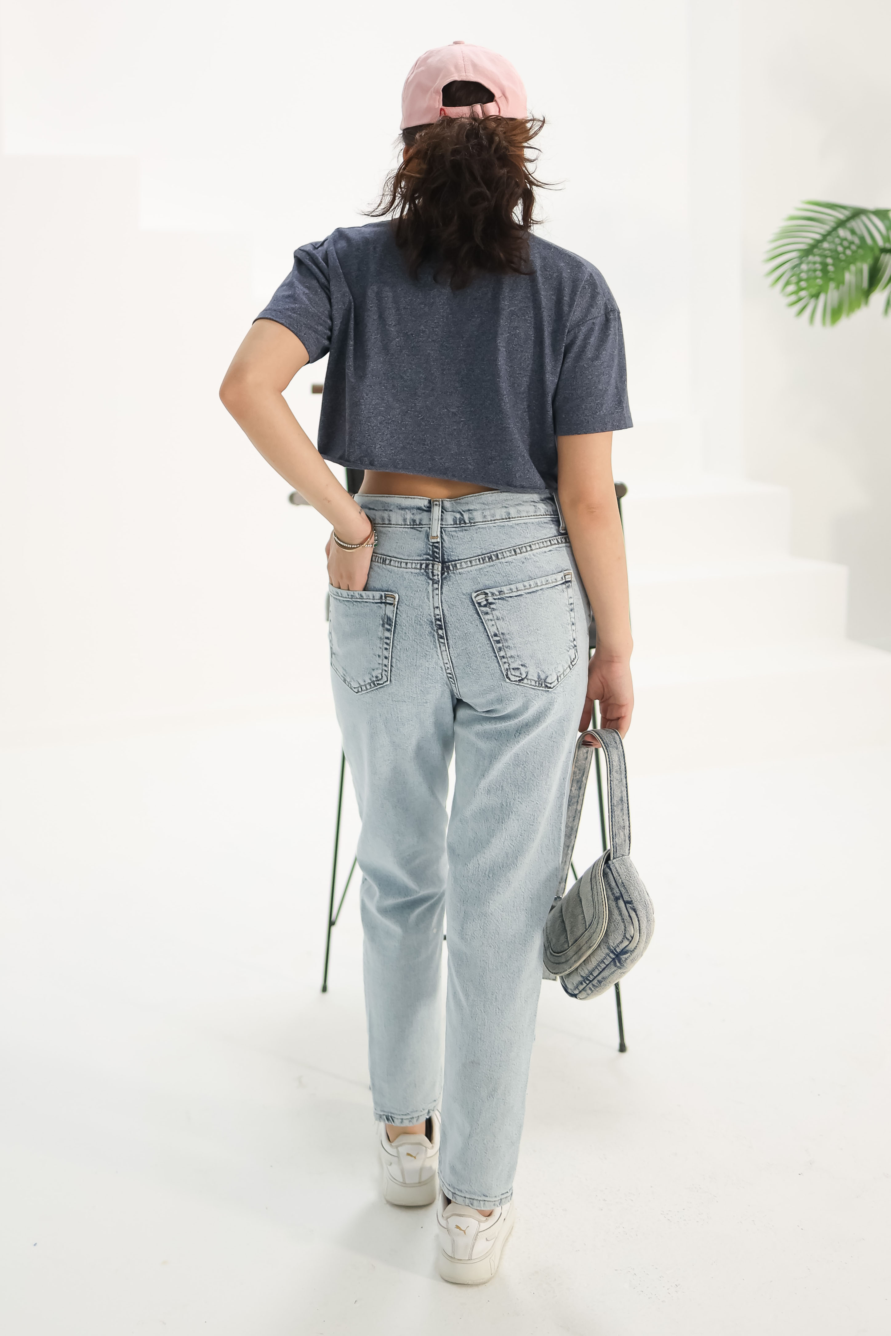 Düz Orta Kadın Acik Mavi Slim Fit Mom Jeans - 13360 - 5