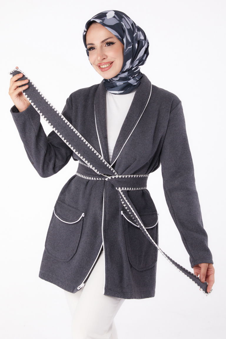 Ara biye Detaylı Kaşe Kaban Antrasit - 13283 - TOFİSA