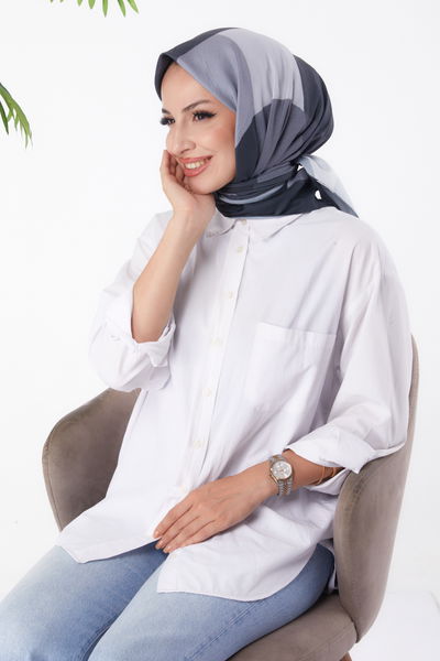 Düz Orta Kadın Antrasit Desenli Eşarp - 26148 