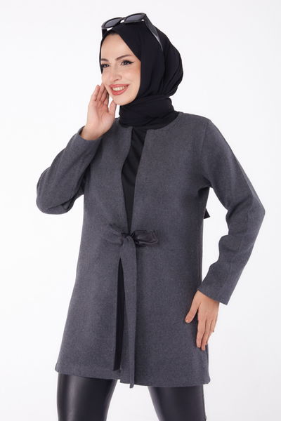 Düz Orta Kadın Antrasit Kaşe Ceket - 13286 