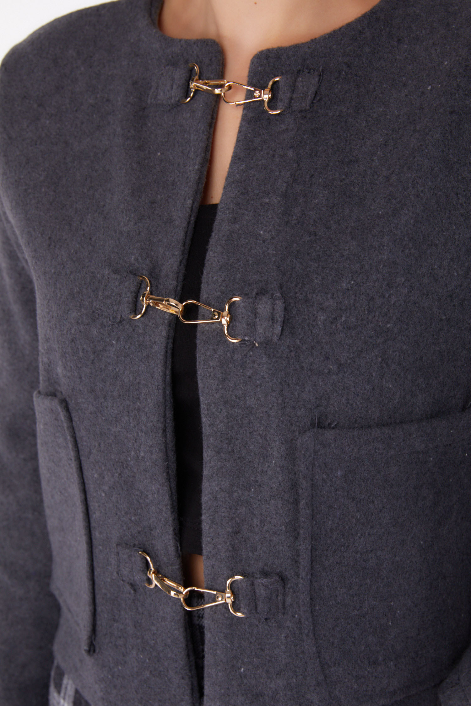 Düz Orta Kadın Antrasit Kaşe Ceket - 13291 - 6