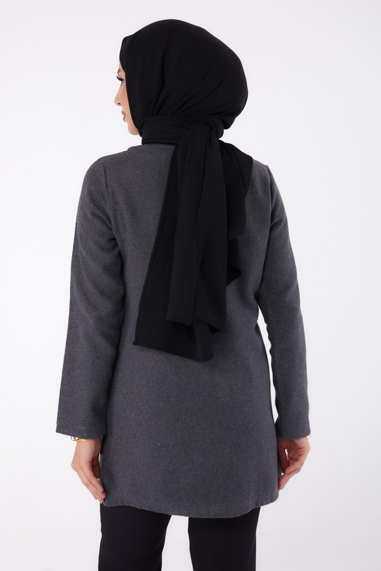 Düz Orta Kadın Antrasit Kaşe Ceket - 13292 - 4