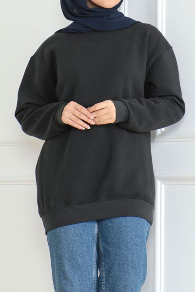 Düz Orta Kadın Antrasit Sweatshirt - 26617 